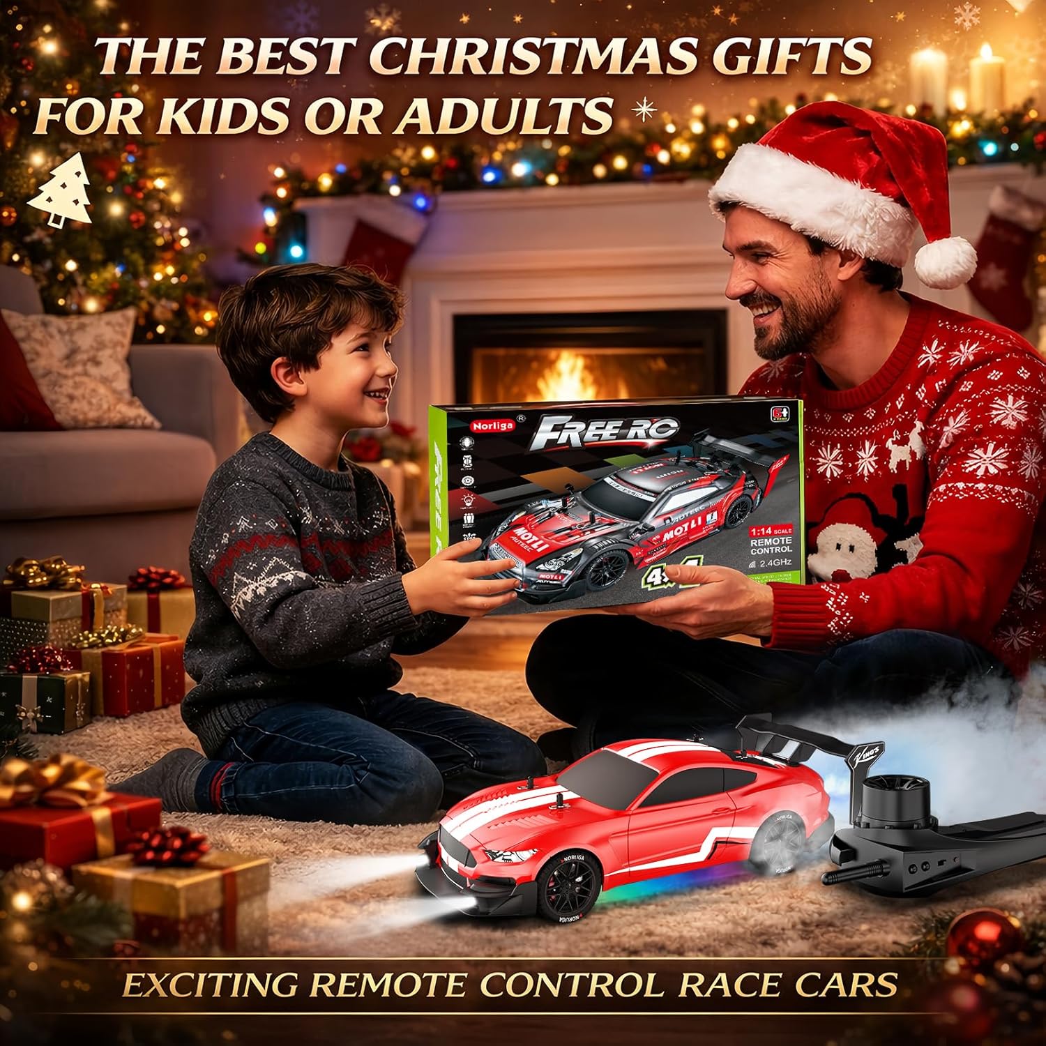 Remote Control Car RC Drift Car 1:16 Scale 4WD RC Vehicle with LED Lights 2.4GHz 30km/h RTR High Speed Racing Sport Toy for Adults Boys Girls Kids Gift 2Pcs Rechargeable Battery