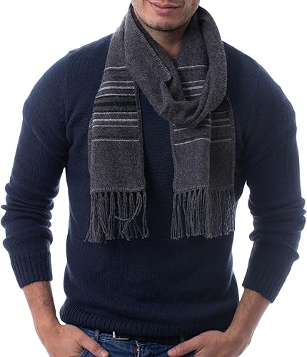 NOVICA Artisan - Bufanda hecha a mano de mezcla de alpaca para hombre, tejido de comercio justo, gris oscuro, para lana gris, accesorios de Perú,