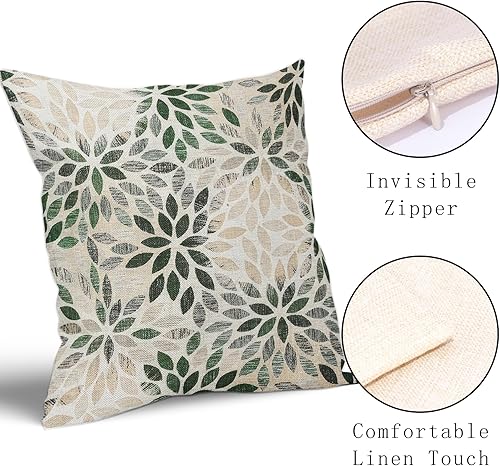 Miniatura 3 de Juego de 2 fundas de almohada de dalia verde de 18 x 18 pulgadas, fundas de almohada cuadradas decorativas de flores geométricas rústicas, fundas de