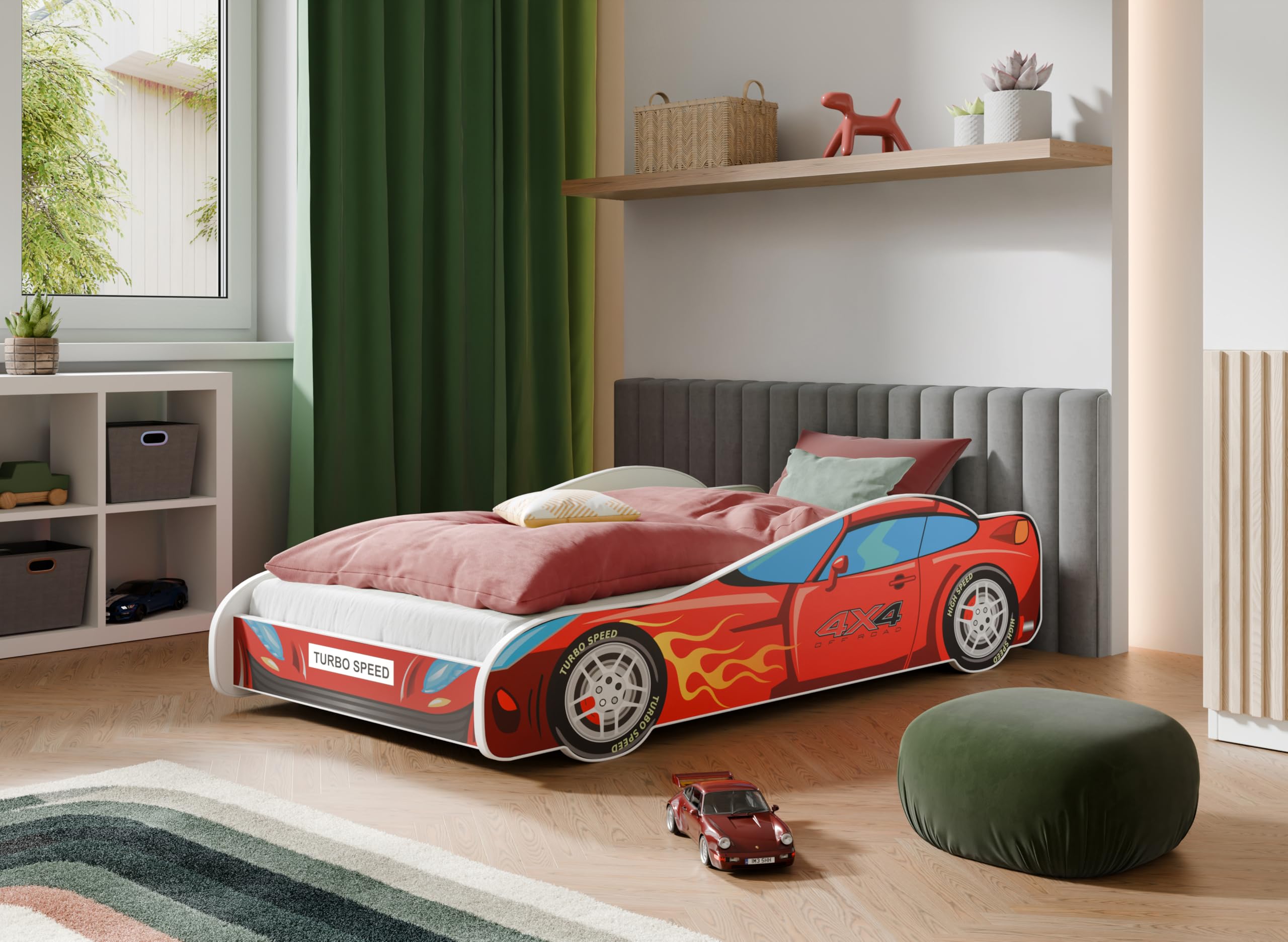Autobed 80x160 cm speelbed kinderbed met uitvalbeveiliging en lattenbodem 160x80 cm bed kinderen Autobed 80x160 cm speelbed kinderbed met uitvalbeveiliging en lattenbodem 160x80 cm bed kinderen
