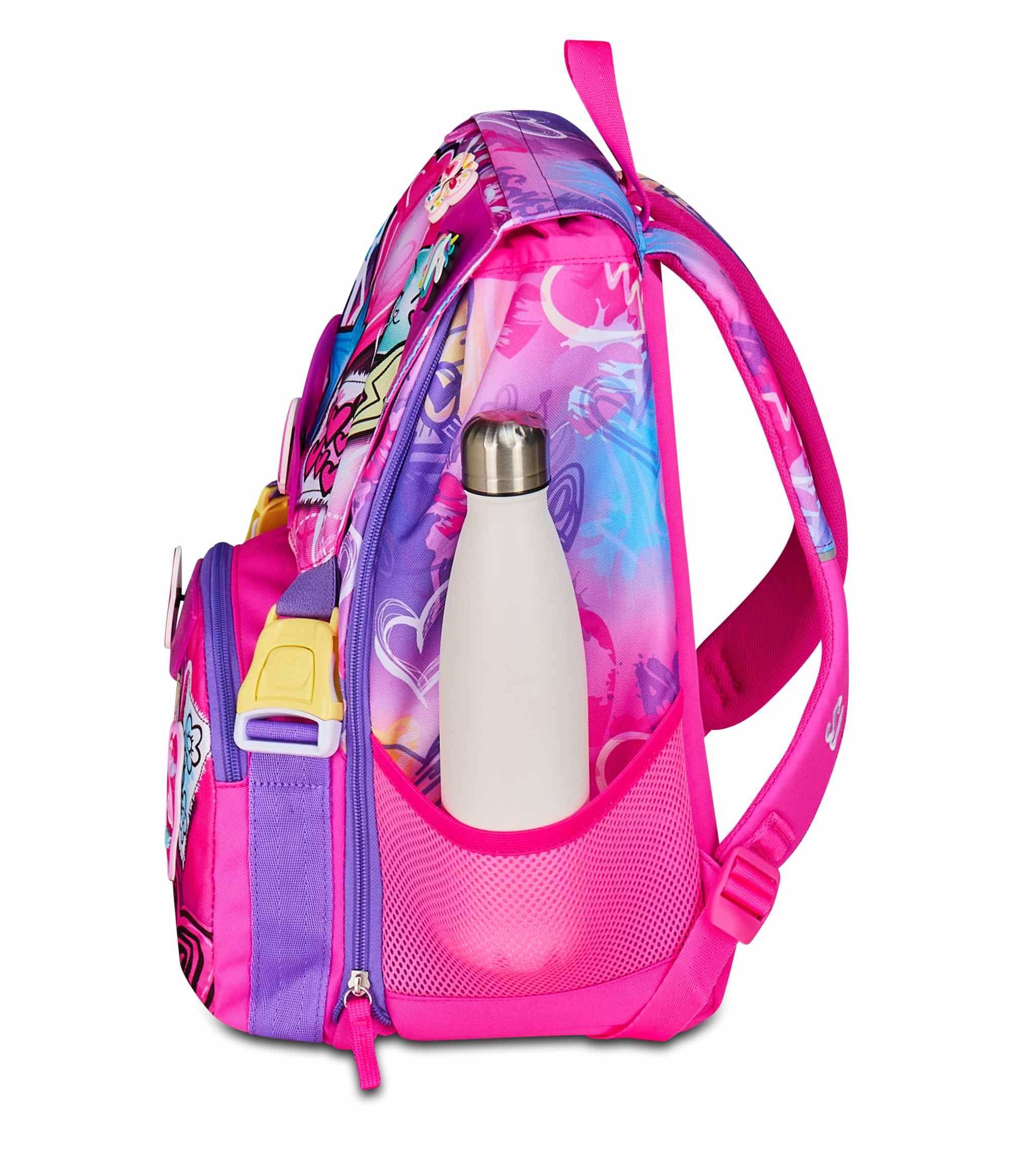 SJ GANG STYLE JAM GANG Zaino Scuola Estensibile Big, Fucsia, Zaino con Divisorio Interno, Tasca Superiore con Patch Riposizionabili, Tasca per Borraccia, 24 L, Zaino Scuola Elementare, Zaino Bambina
