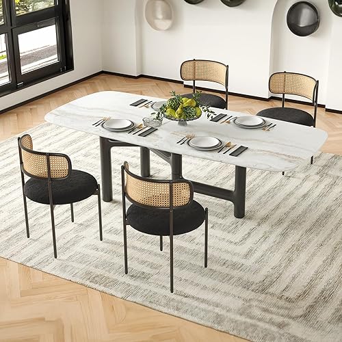 Miniatura 2 de Farini Juego de 4 sillas de comedor tapizadas modernas, sillas de comedor con respaldo de ratán, sillas de cocina decorativas con patas de metal,