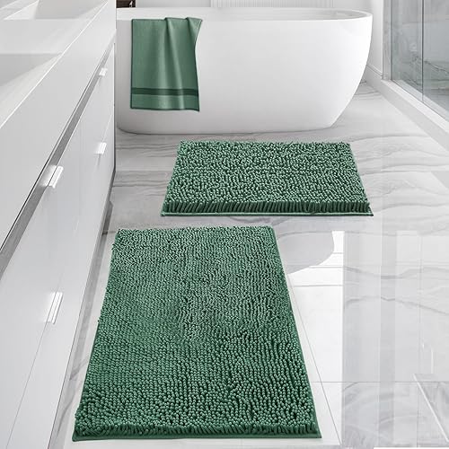Gibelle Juego de 2 tapetes de baño de felpilla de lujo, extra suaves, gruesos, absorbentes, peludos, antideslizantes, se pueden lavar y secar a