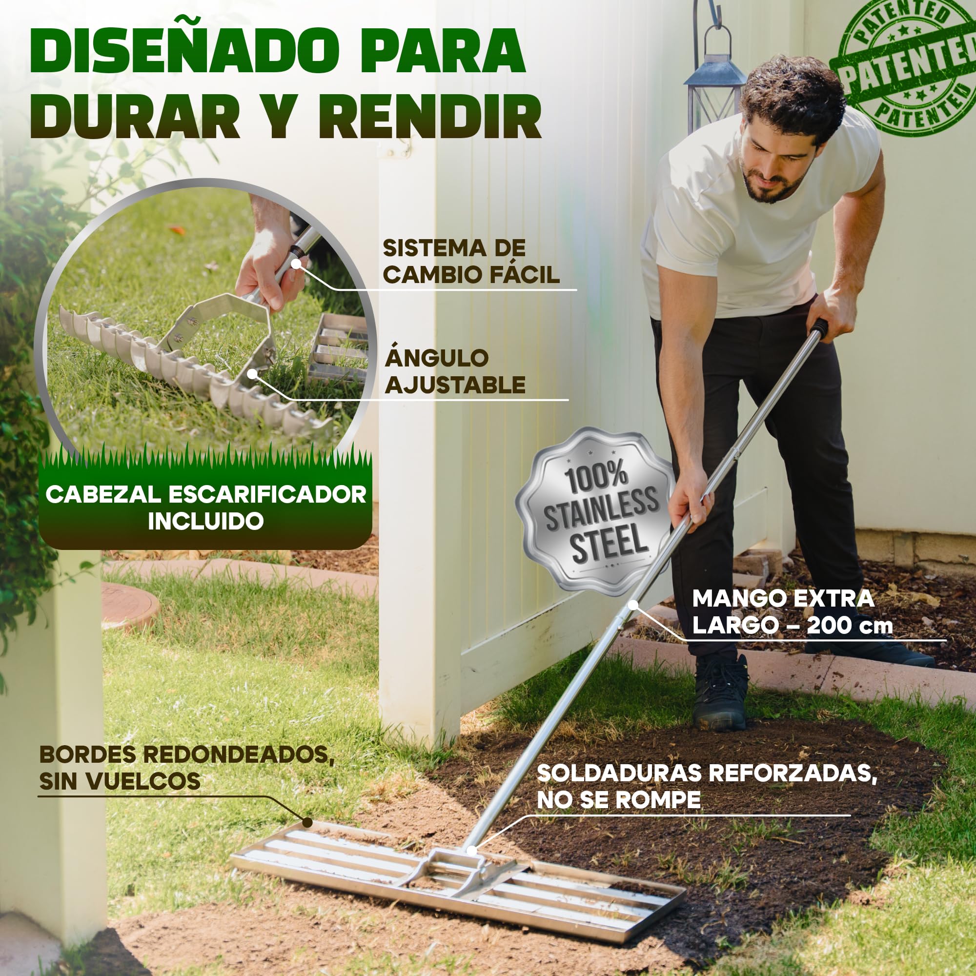 Oris Gaden® Rastrillo Nivelador Tierra 80x30cm + Escarificador Cesped