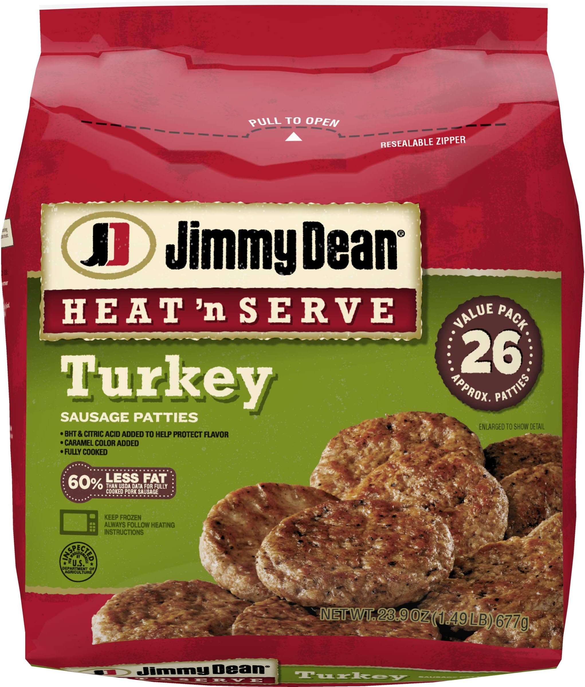 Jimmy Dean, Heat 'N Serve Turkey Sausage Patties, 26 count