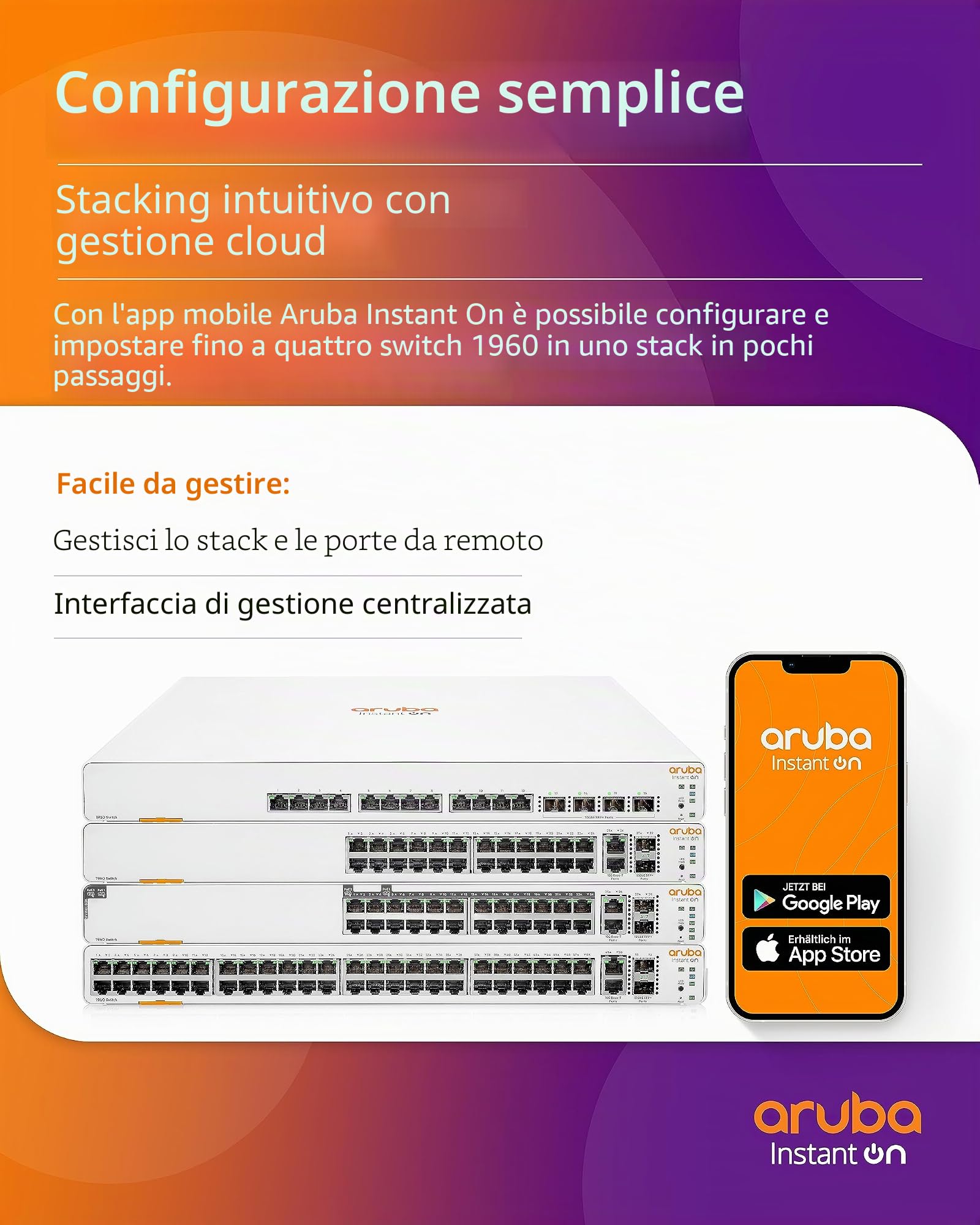 HPE Aruba Networking Networking Instant On Switch 20p Gigabit CL4 4p Gigabit CL6 PoE 2p 10GBT 2p SFP+ 370W 1960