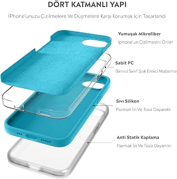 Babilden iPhone 17E / iPhone 16E Kılıf İnce Sıvı Silikon 3 Katmanlı Tam Kaplamalı Yumuşak Jel Kauçuk Kılıf Kapak, Açık Cam Göbeği (40)