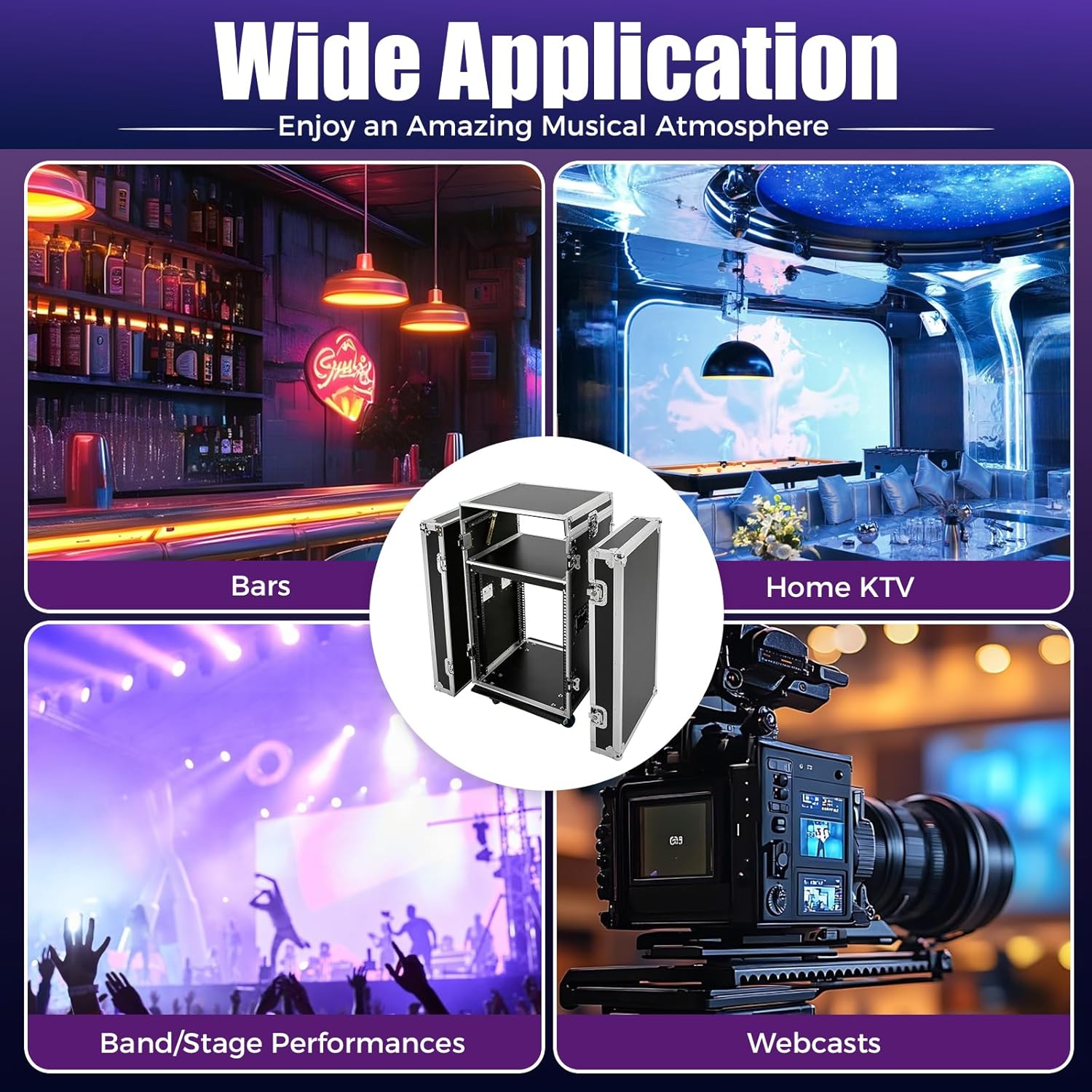 12U Recording Studio Racks, Audio Rack/Road Case Vertical Rack with Table with 4 Wheels,PA DJ Cabinet Up to 66.19LB for Studios, Home Theatres, KTV