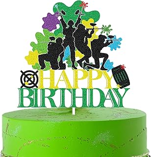 Paintball Happy Birthday Cake Topper - Veterans Day Cake Toppers - Shooting War Party Decorations Gaming Themed Birthday Party Decorations for Kids