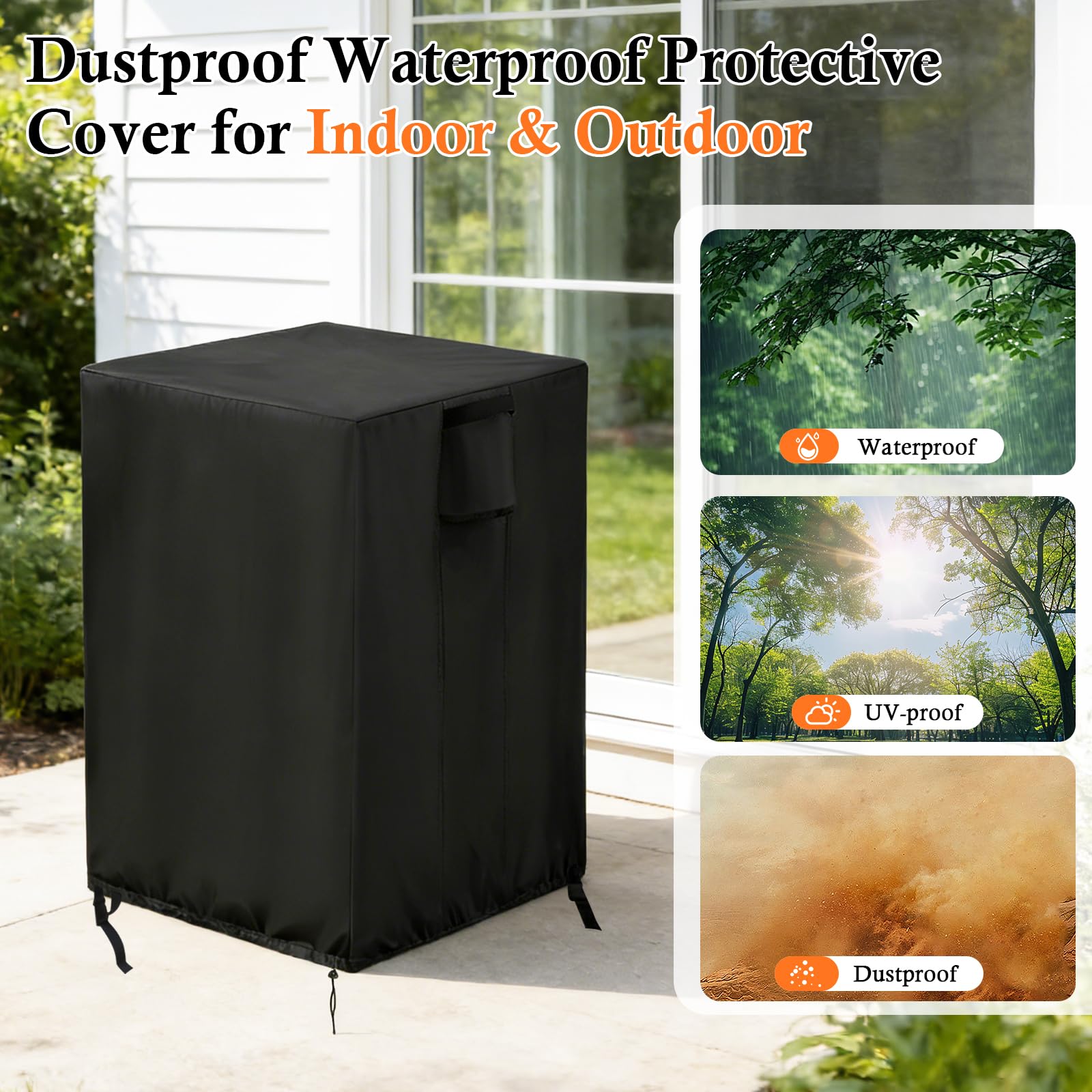 Fire Pit Cover - Onlyme Fire Table Cover Square, 420D Oxford Outdoor Propane Firepit Covers Waterproof with drawstring for Gas Firepit Column and Fire Bowl - 55x55x89cm — view 6