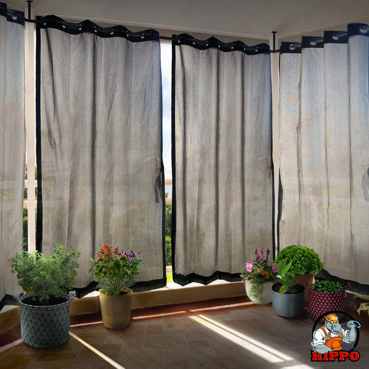 HIPPO 230 GSM Outdoor Sun Blocking Balcony Eyelet/Grommet Curtains Sun & UV Protection, Light Filtering 4.5FTX9FTLong Door Curtain (Cool-Grey)-image-28