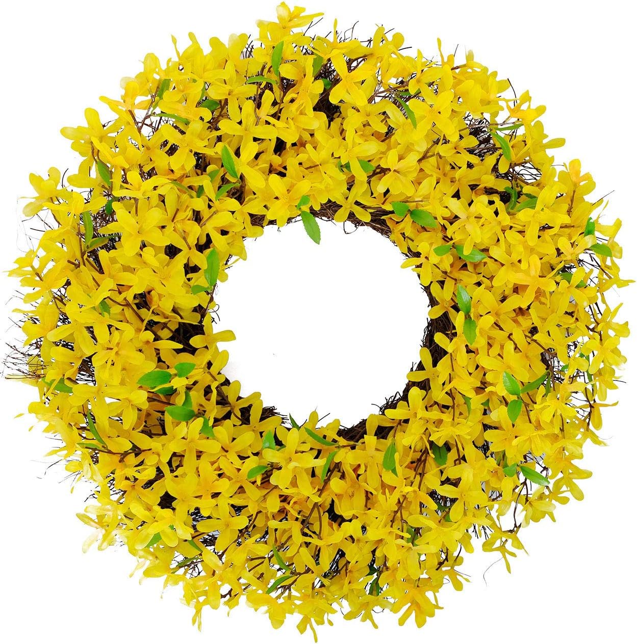 25 Inches Yellow Forsythia Flower Spring Wreath for Front Door, Summer Farmhouse Rustic Decor, Flowers Wreaths for Front Door, Year Round Wreaths for Front Door