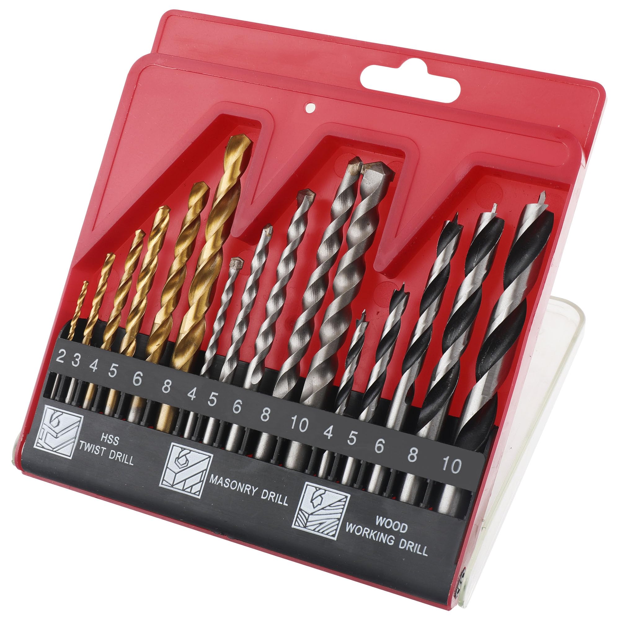 Hi-Spec 16pc Compact Multi Steel Drill Bit Box Case Set. HSS Titanium Coated, Brad Points & Masonry Mixed Drill Bits for Metal, Wood, Plastics & Brick