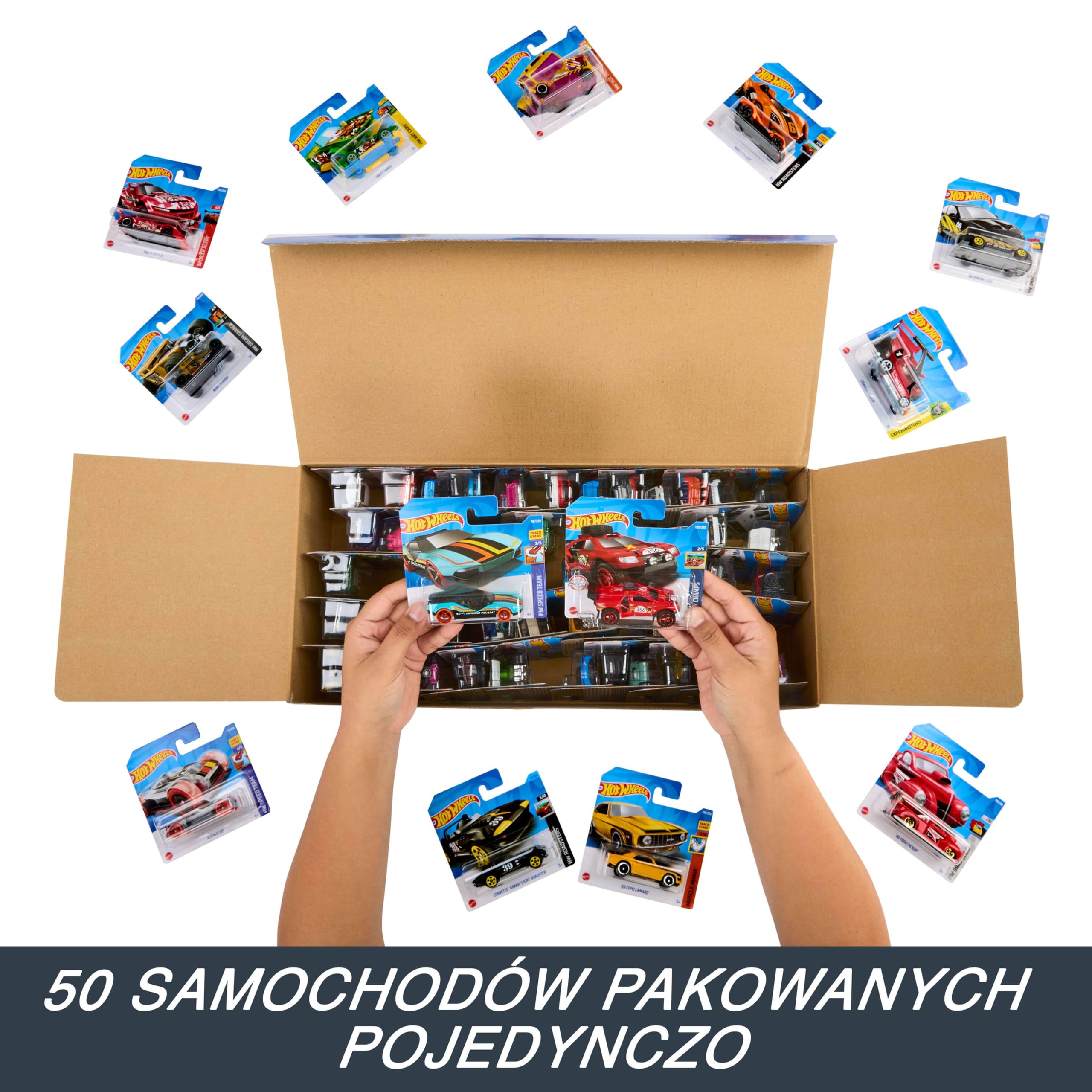 Hot Wheels Samochodziki, Zestaw 50 zabawkowych pojazdów w skali 1:64, Pojedynczo zapakowane, odpowiednie na drobne upominki lub do kolekcji Hot Wheels, V6697