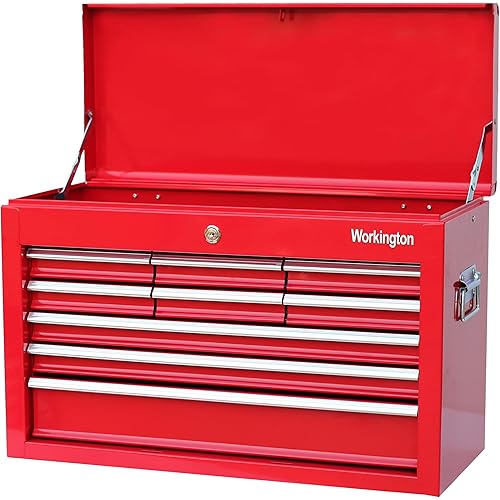 Workington Portable Metal tool chest with 9 drawers, 24" Cabinet with Ball Bearing Drawer Slides, Steel Tool Storage Box Organizer 4006 Red