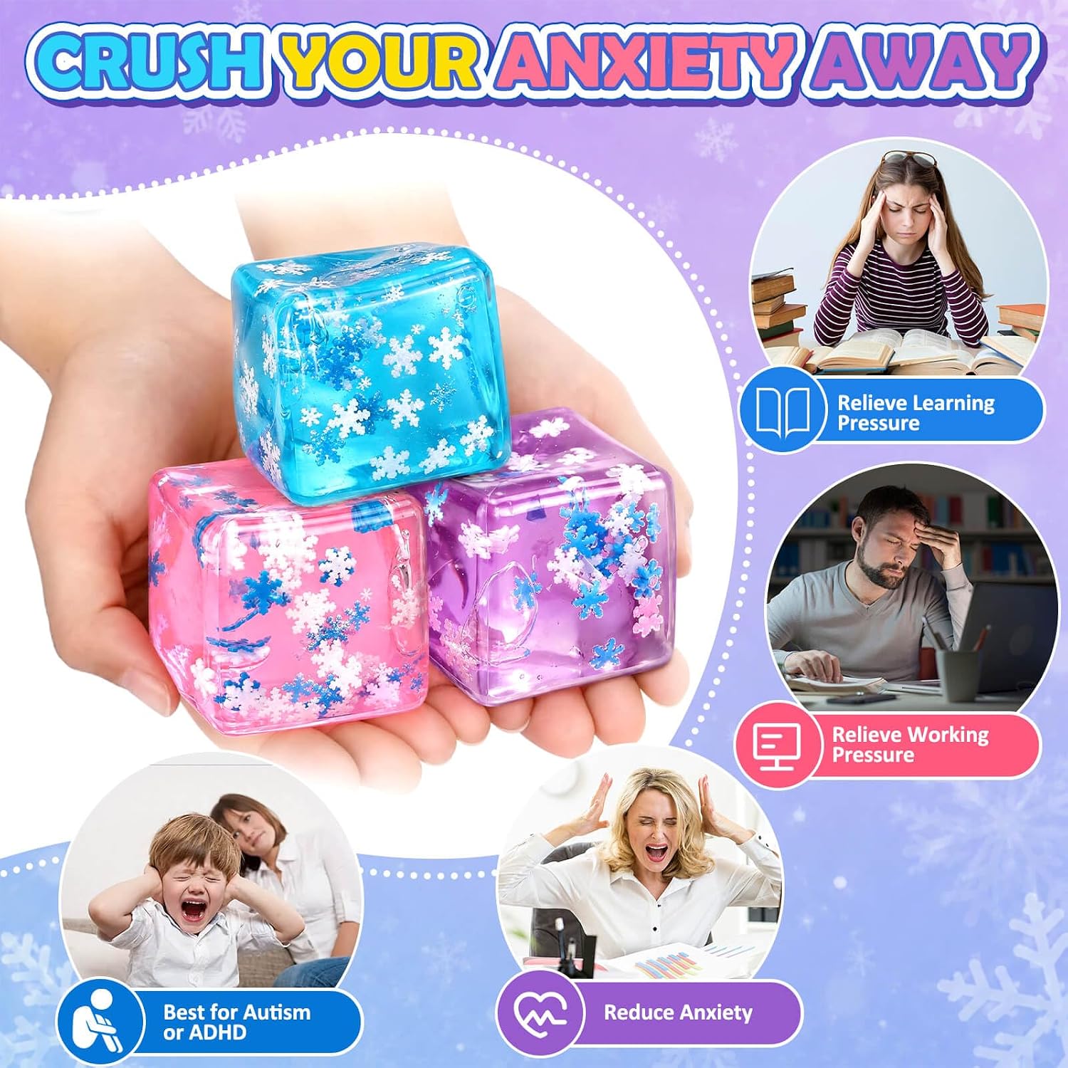 Gretex 3 Pack Glow in Dark Cube Fidget Stress Toys for Ages 3+ image 3