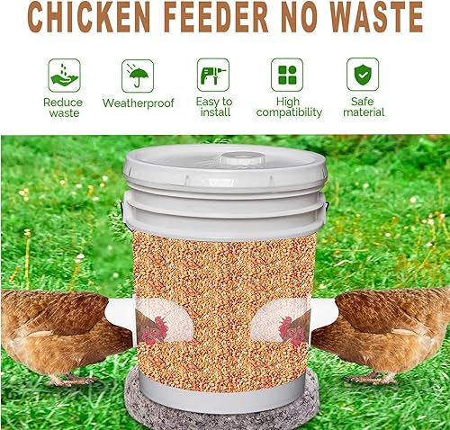 Miniatura 2 de Alimentador de pollo impermeable y bebedero de pollo, 6 unidades sin desperdicios para cubos, barriles, contenedores y 6 tazas de agua de pollo para