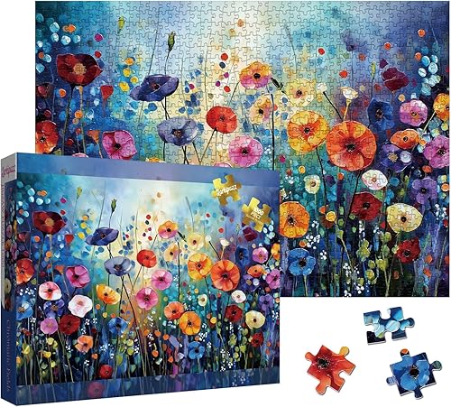Miniatura 16 de Hermosos rompecabezas de paisaje de flores para adultos de 1000 piezas, rompecabezas de flores silvestres con botella colorida, rompecabezas de arte