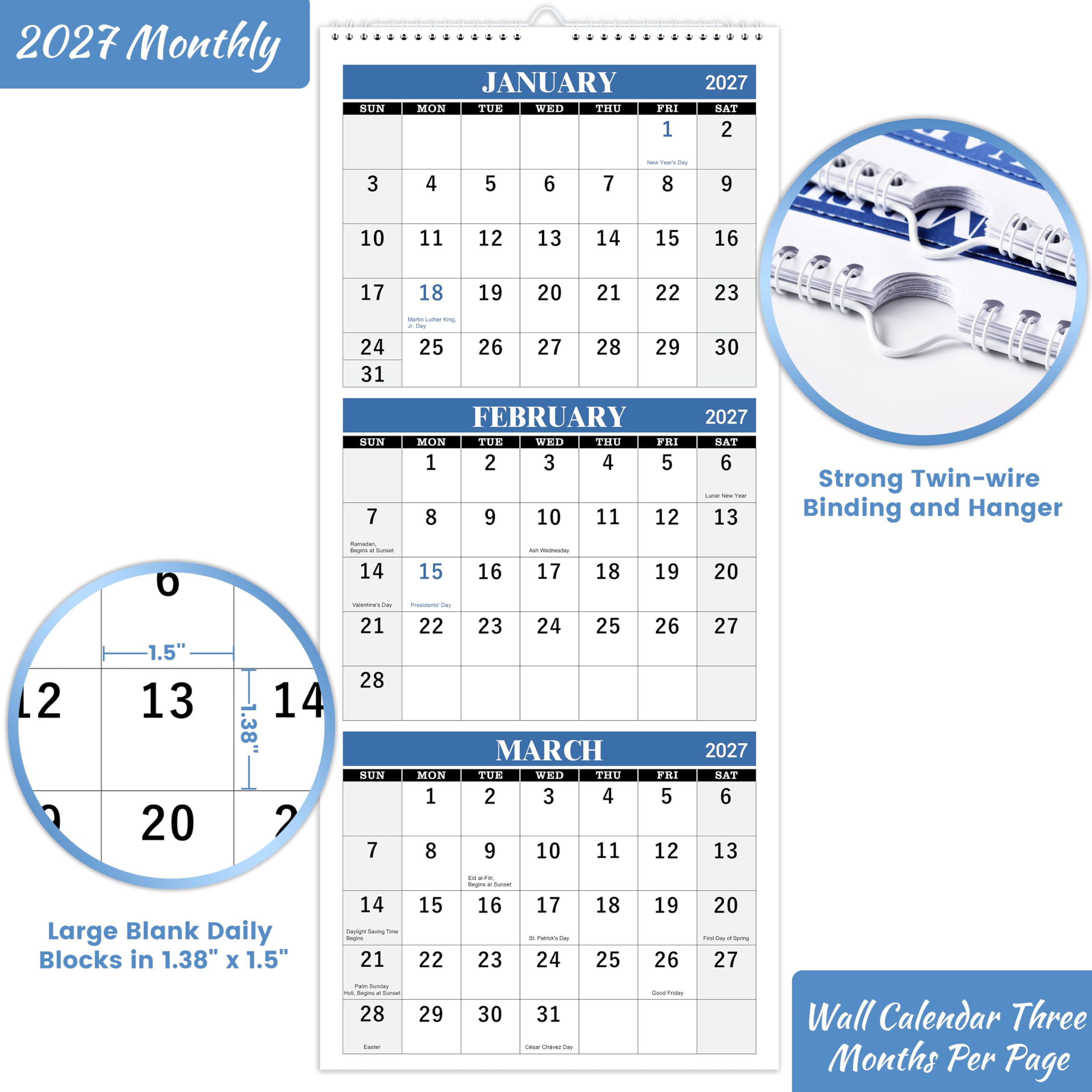 Amazon.com: Wall Calendar 2027-3-Month Wall Calendar Display