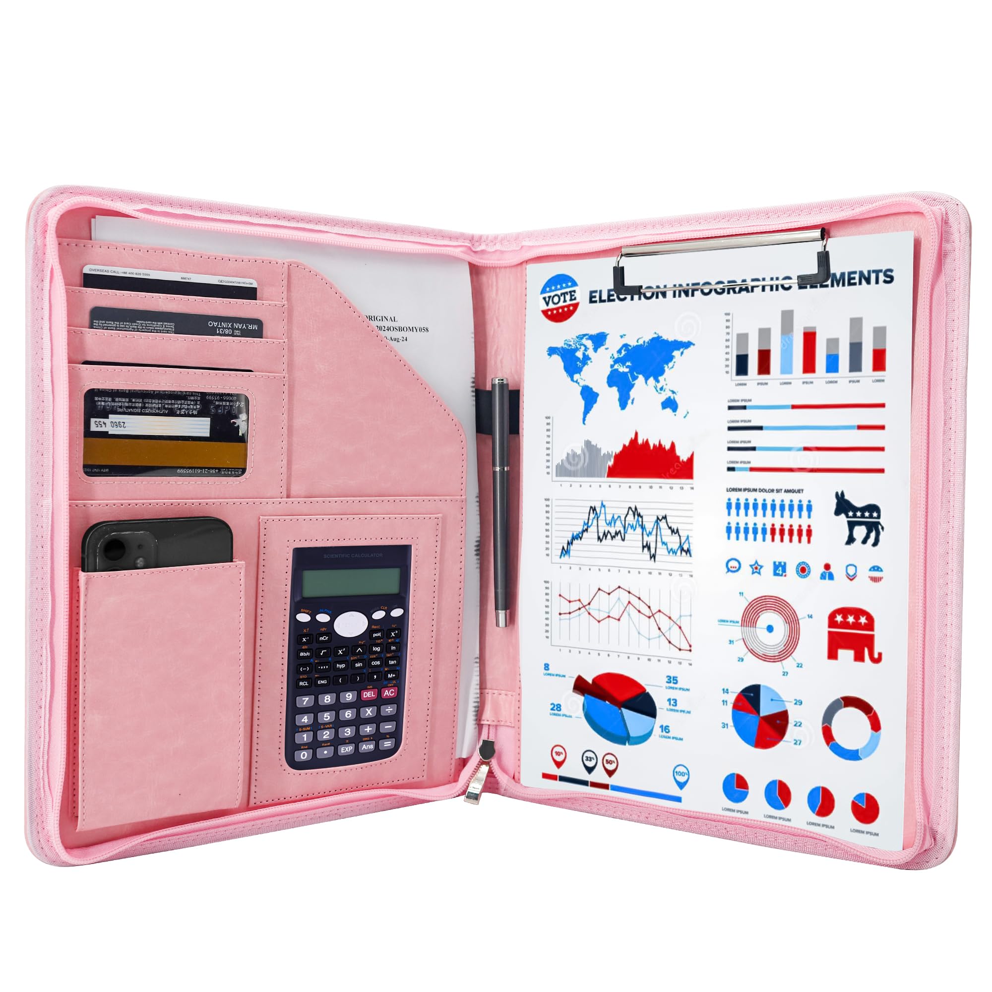 GraduationMall A4 Portfolio Folder with Clipboard, Zippered Document Organizer for Business Conference, Interview