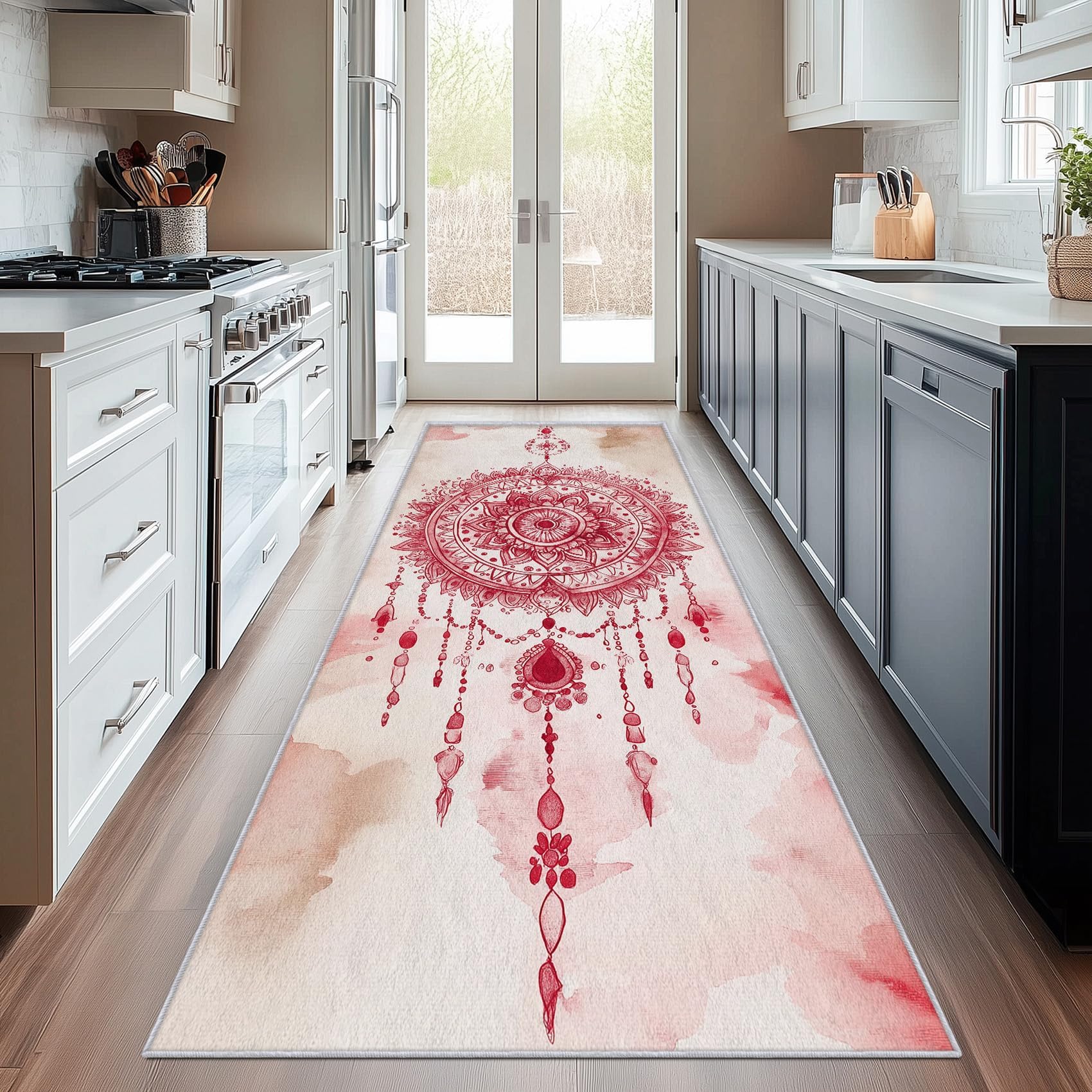 Tapis rouge vintage lavable pour en finir avec la saleté des couloirs