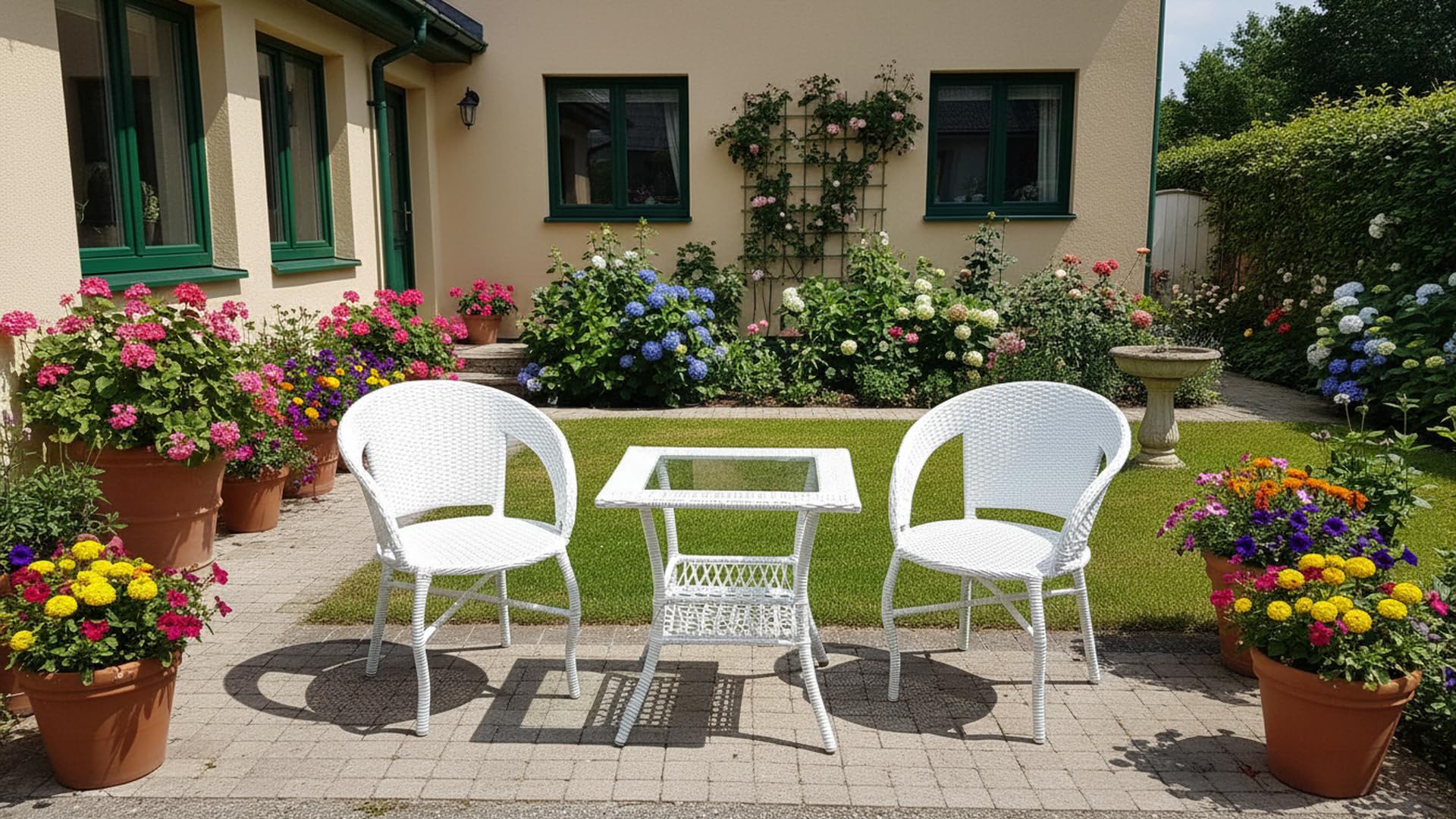 APK E-STORE 2+1 Outdoor Indoor Patio Furniture Sets Chair Patio Wicker for Living & Dining & Garden Lawn Balcony Office Cafe & Restaurant Garden Chair Furniture with Glass White Square Table-image-17