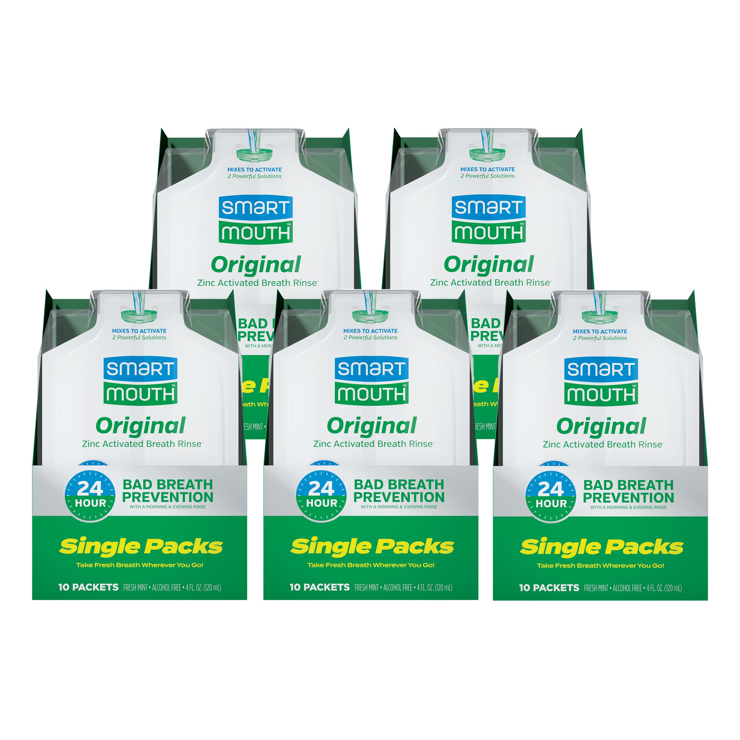 SmartMouth Original Activated Mouthwash Single Packs, Travel Mouthwash, Fresh Mint, 50 Pack