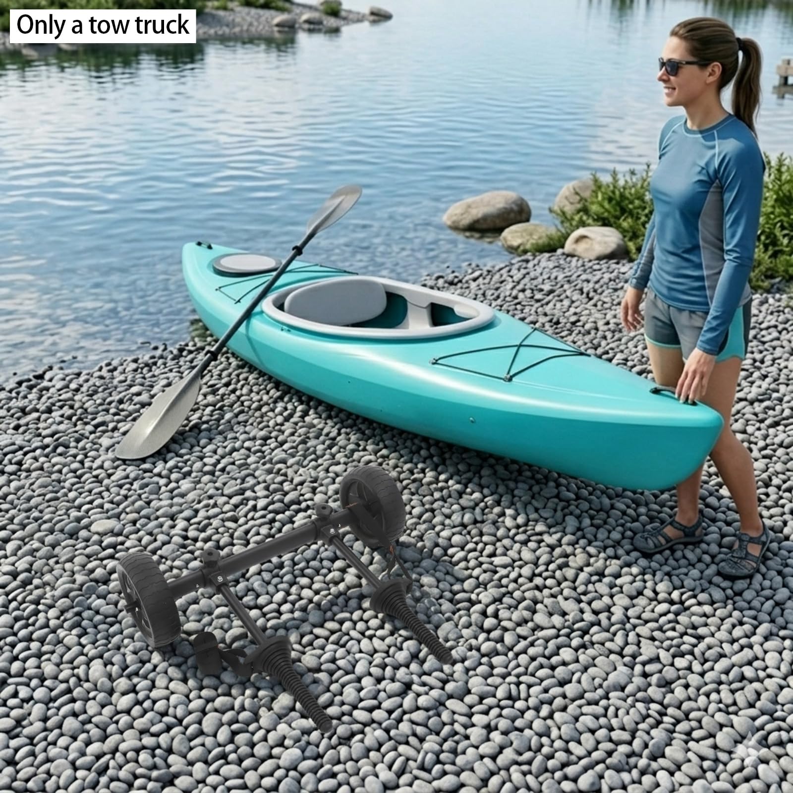 Carrello per kayak da 45 kg, carrello per canoa regolabile con ruote da 20 cm, nero | Per kayak, canoa e SUP, regolabile da 6 a 28 cm, cinghia resistente, ruote profilate per sabbia, erba e ghiaia