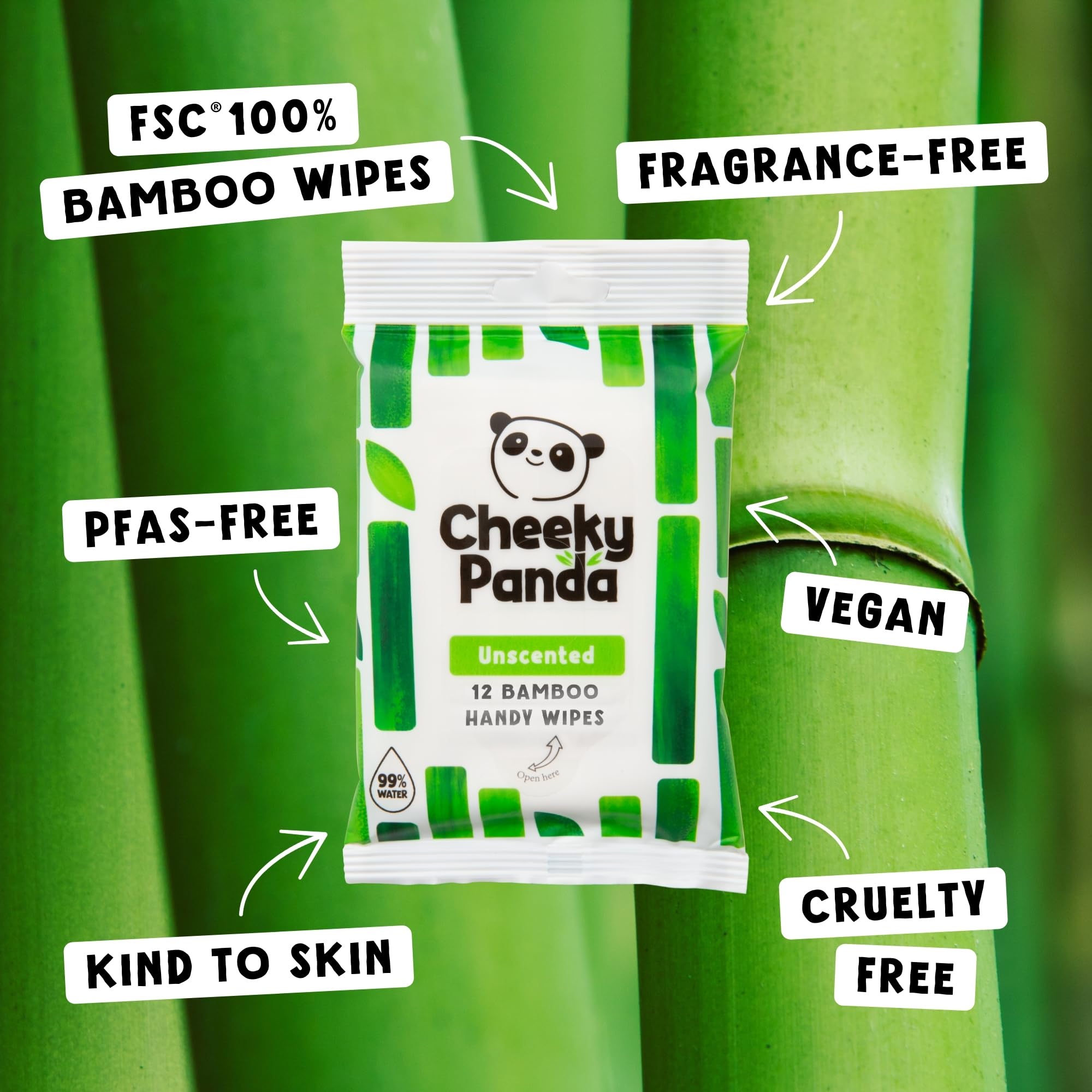 The Cheeky Panda Mini chusteczki podróżne | 12 opakowań po 12 chusteczek na mokro na bazie wody w 99% (144 chusteczki)