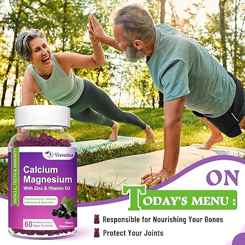 Miniatura 7 de Gomitas de calcio y magnesio de alta absorción, suplemento de calcio y magnesio sin azúcar con vitamina D3 de potasio para fuerza ósea y dental,