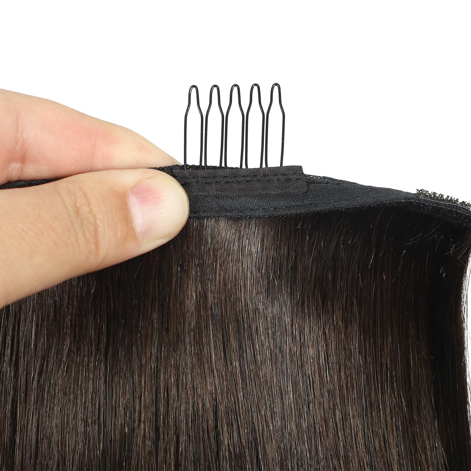 Human Hair 100% Echthaar Ponytail Pferdeschwanz Extensions und Clip in Zopf Haarteil 2# Dunkelbraun Haar 16"/40cm