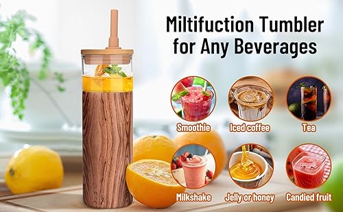 Miniatura 8 de Tronco Vaso de vidrio aislado al vacío de 20 onzas con tapa y pajilla, mantiene las bebidas frías durante 12 horas, vaso de vidrio reutilizable para