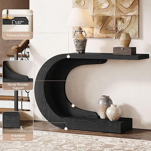 Miniatura 7 de Tribesigns Mesa consola moderna de mediados de siglo de 43.3 pulgadas para entrada, mesa de entrada de madera en forma de C para sala de estar,