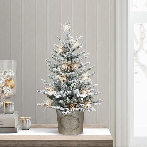 Miniatura 10 de Puleo International Árbol de Navidad artificial preiluminado de 2 pies con 35 luces en base dorada, verde