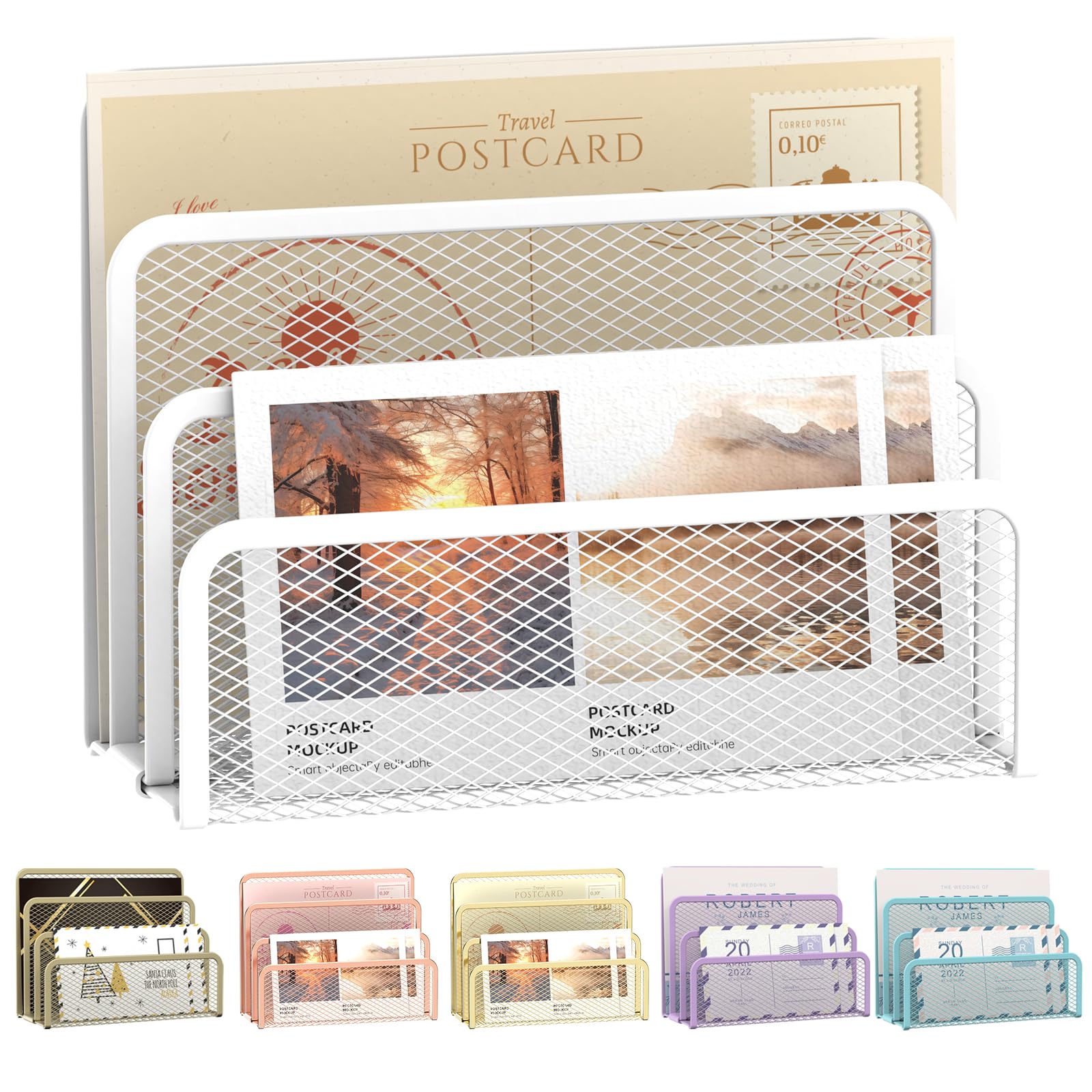 SUPEASY Mail Organizer for Desk, Mesh Metal Mail Holder Countertop with 3-Slot, Letter Sorter File Holder, Office Envelope Organizer for Mails (White)