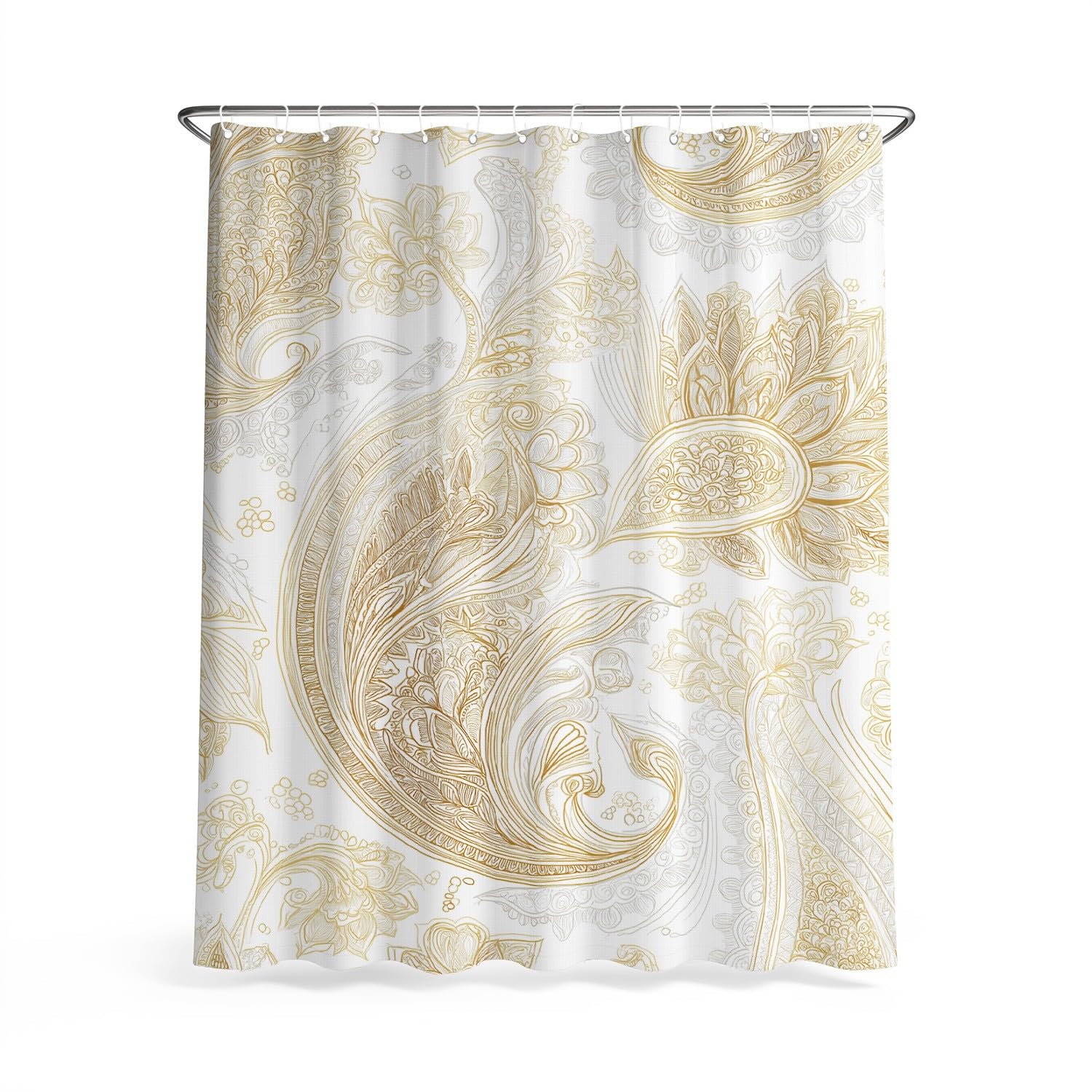 Generico Moderno Tenda Da Doccia Lusso Fantasia paisley Beige Bianco, Tenda Da Doccia Per Bagno, Vasca Da Bagno, Tenda In Poliestere Impermeabile Con Ganci In Plastica, 180 x 200 cm