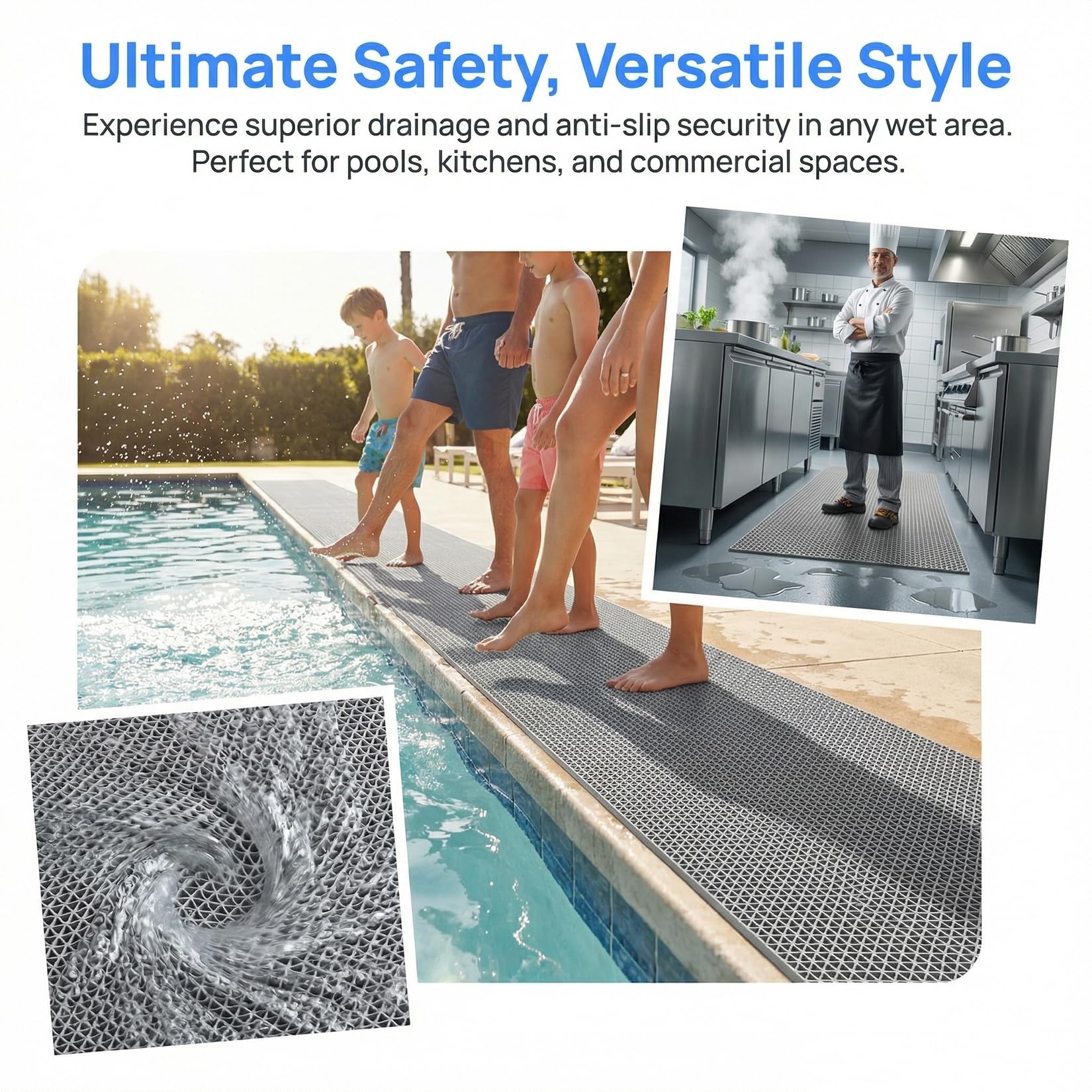Drainage Non Slip Flooring Mats Swimming Pool Bathroom Anti-Fatigue Rubber Matting 3x10 Ft Heavy Duty Commercial Anti Slip Floor Mats for Garage Restaurant Sauna SPA,Gray/Grey,0.9×3M — Amazon image 3