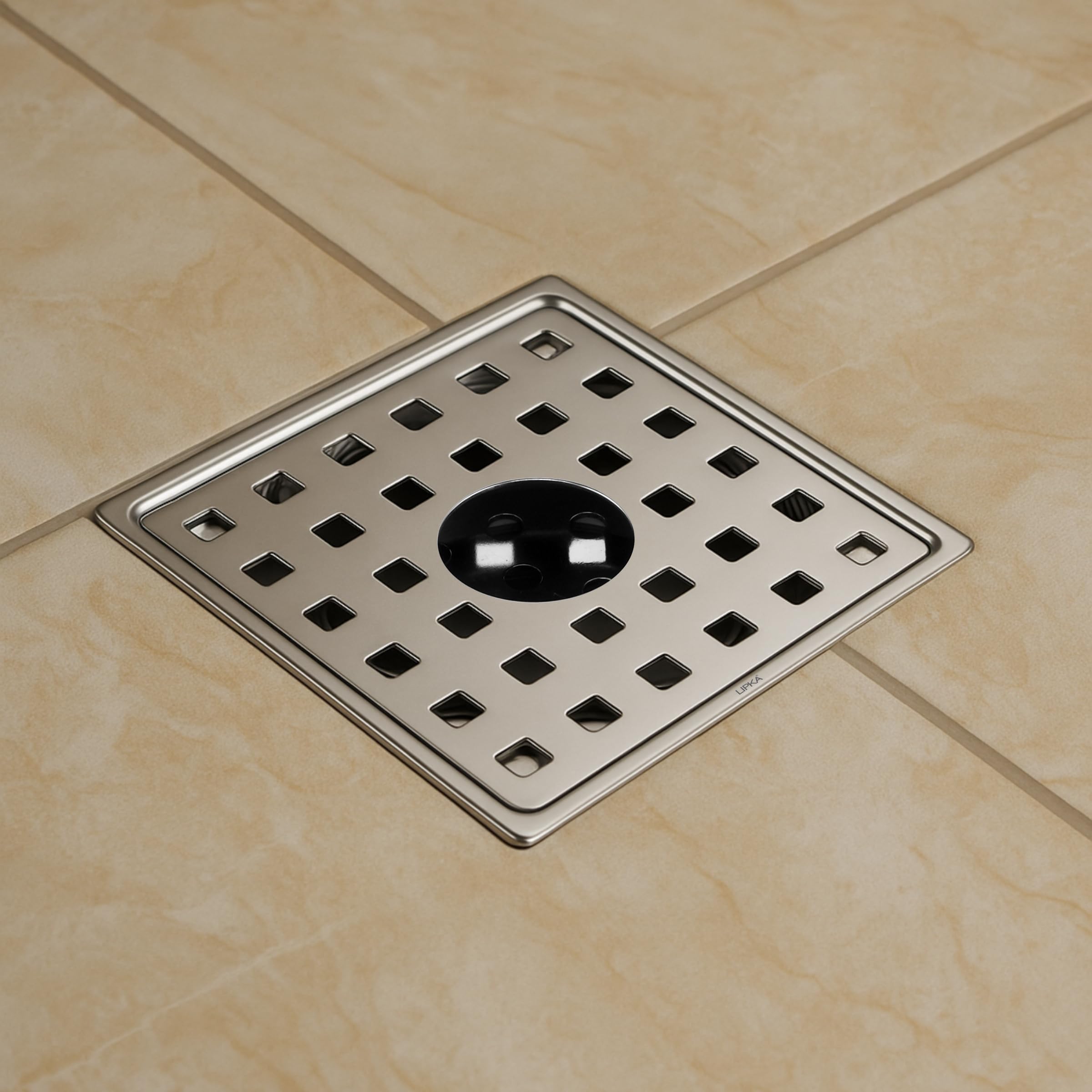 LIPKA 5x5 Inch Square Floor Drain with Hole & Cockroach Trap | 304-Grade Stainless Steel | Heavy Duty Bathroom Drain Cover | PVC Trap | Anti-Odor & Insect-Proof Jali for Kitchen, Shower, Balcony 4