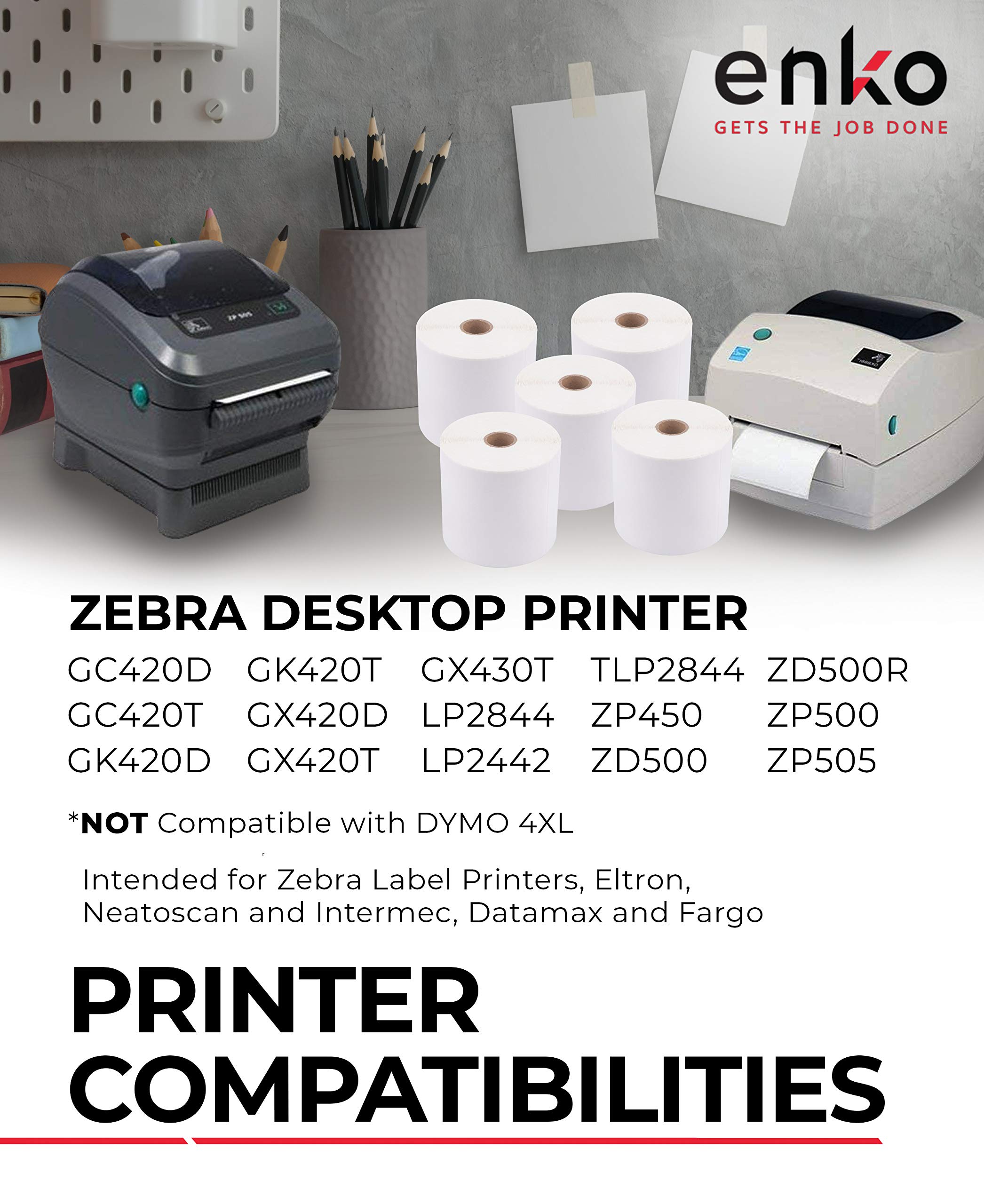 EnKo (6 rotoli, 2700 etichette) 4 x 6" Etichette termiche dirette per indirizzi e spedizioni compatibili con Zebra 2844 ZP-450 ZP-500 ZP-505, Eltron, Neatoscan