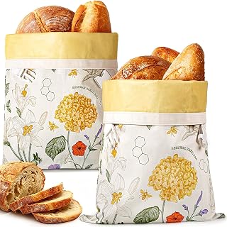 Beeswax Bread Bags for Sourdough, Reusable Bread Storage Bags (2-Pack) | XL Cotton Sourdough Bread Bags for Homemade Bread, Keep Loaves Fresh Longer, Vintage Floral, 17" × 13", Multicolor