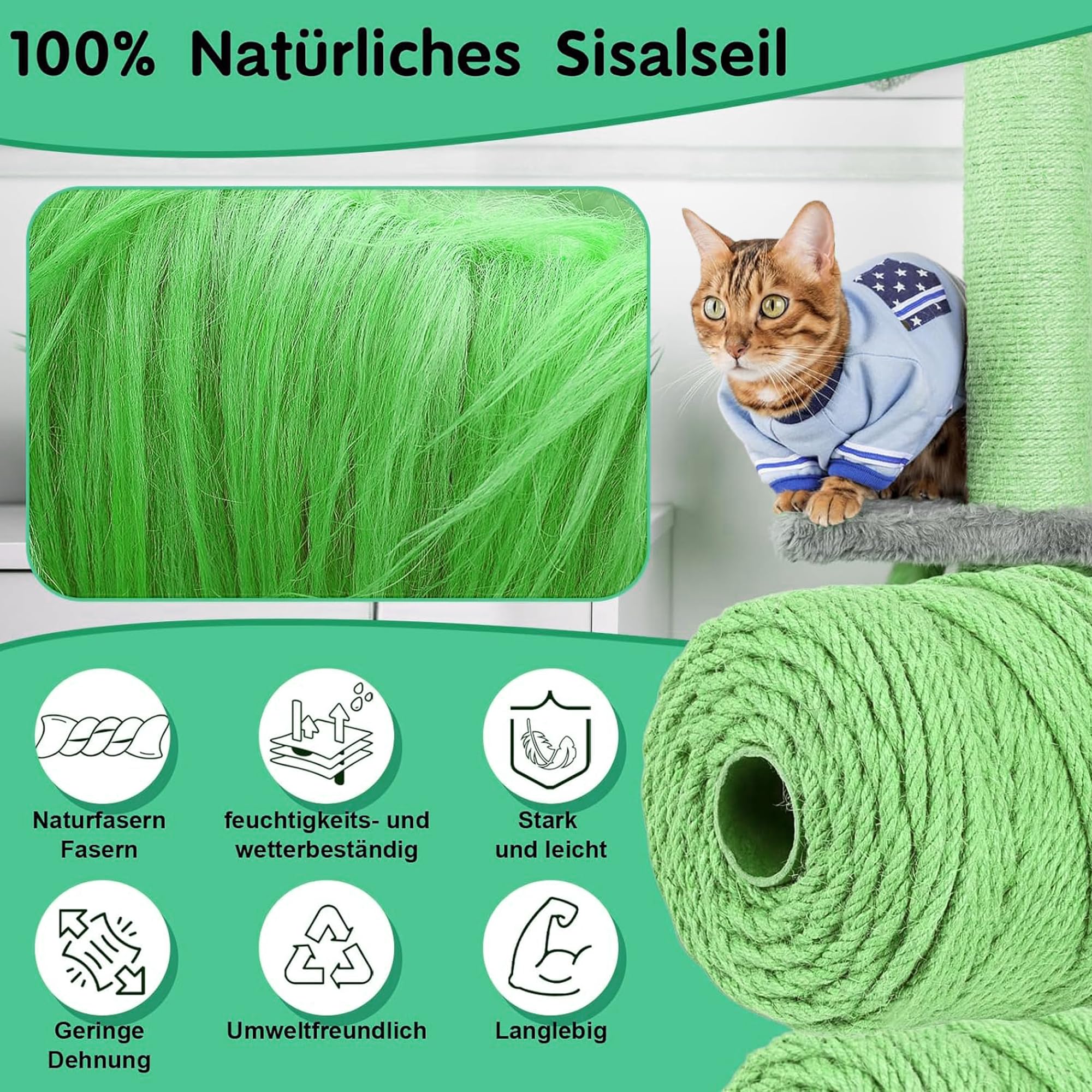 6mm*30m Cordel Rascador para Gatos,Cuerda de sisal para Gatos,Natural Rollo de Cordel,Cuerda de Yute Gruesa para Decoración de Jardín y para El árbol Rascador de Gato