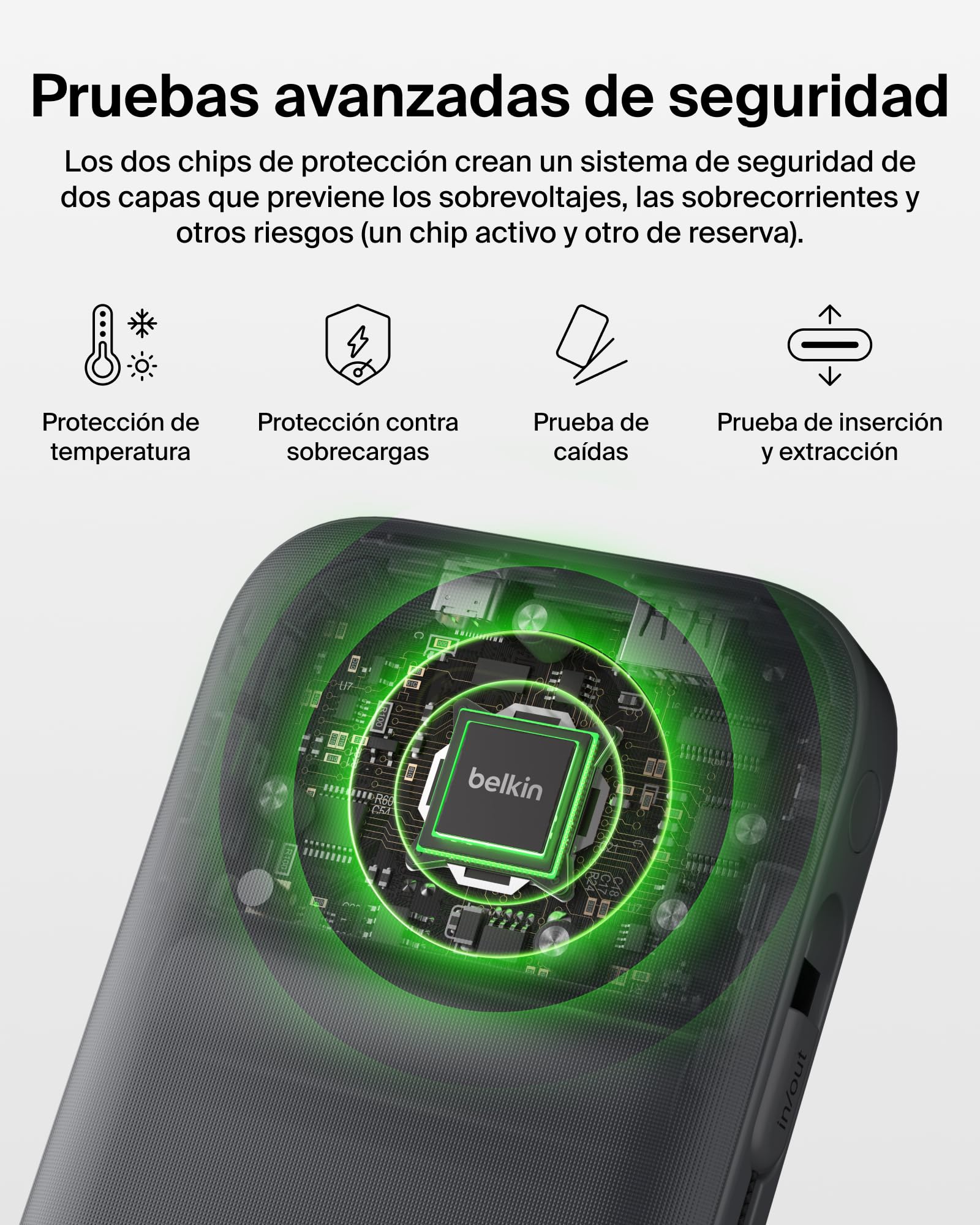 Belkin UltraCharge Pro Batería Externa Carga Rápida 27000mAh, Power Bank Con Cable USB C Integrado, USB PD De 240 W y USB A, Batería Portátil para MacBook Pro, iPhone, iPad, Galaxy, Pixel, Gris Carbón