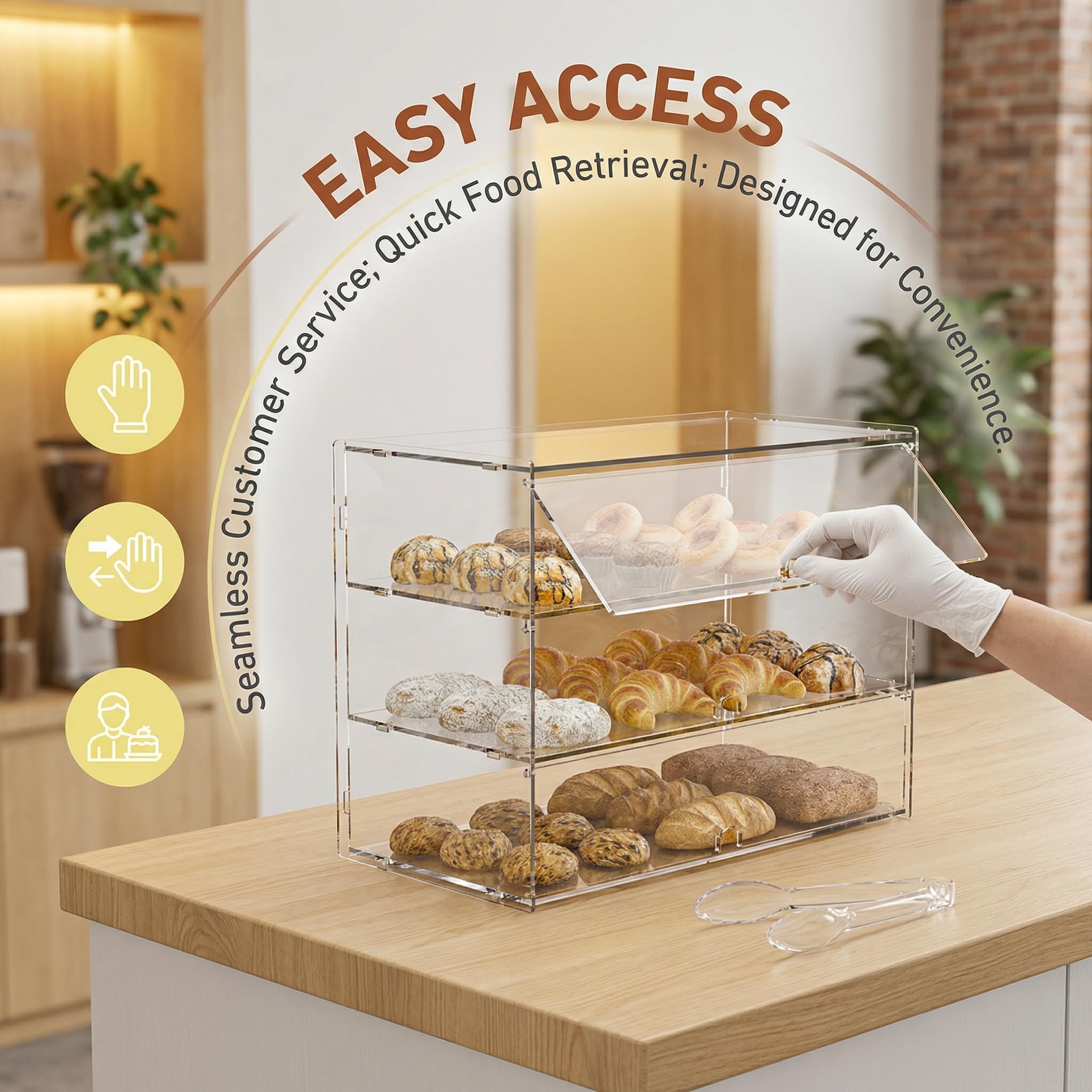 klare Acryl-Thekenvitrine für Bäckereien, 5 mm hochschlagfeste PETG-Platten, transparenter Acryl-Sandwich-Brotschrank