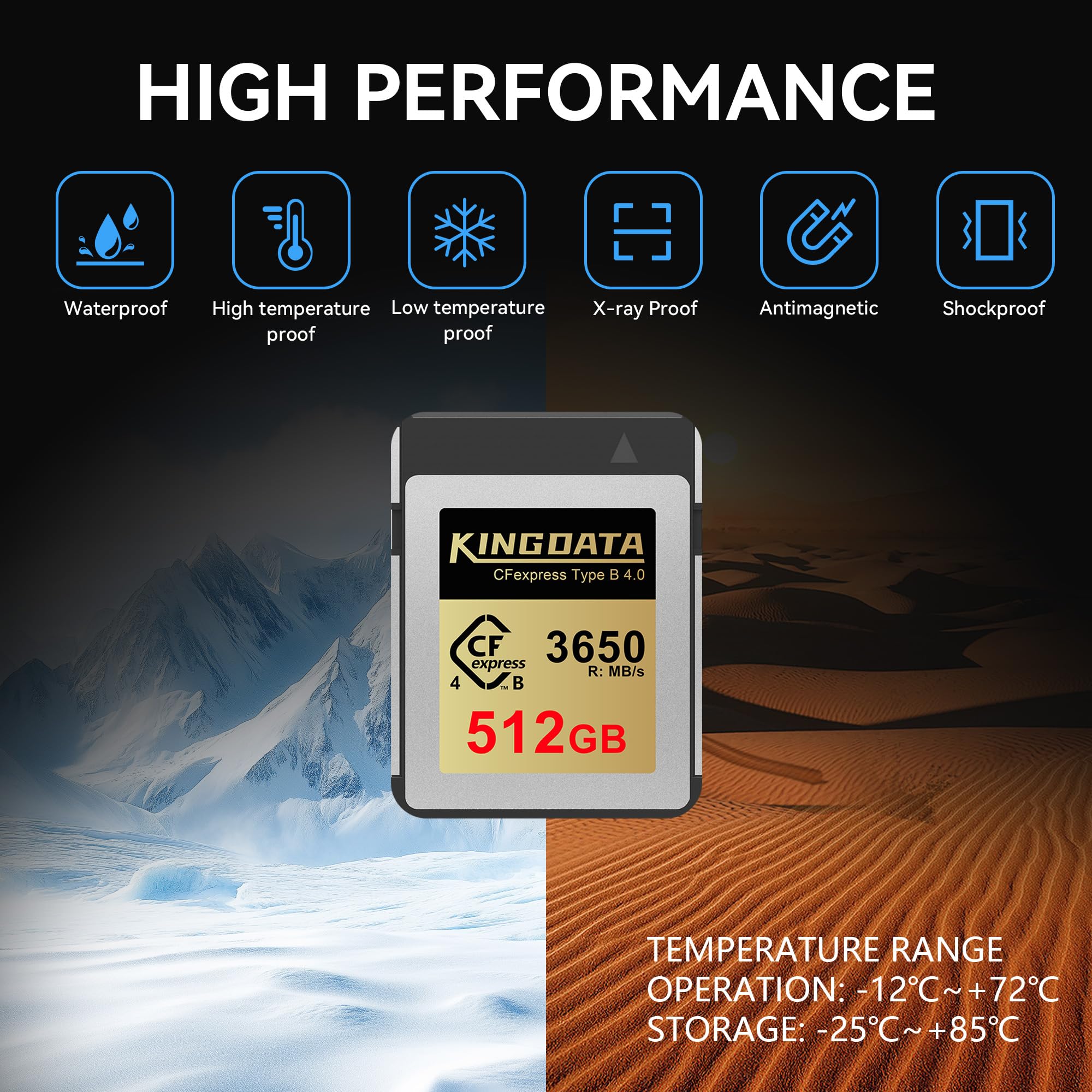 Scheda CFexpress Tipo B 4.0 512GB, fino a 3650MB/s in lettura, Scheda di Memoria CF Compatibile con Fotocamera, per Fotografia Professionale e Video 8K
