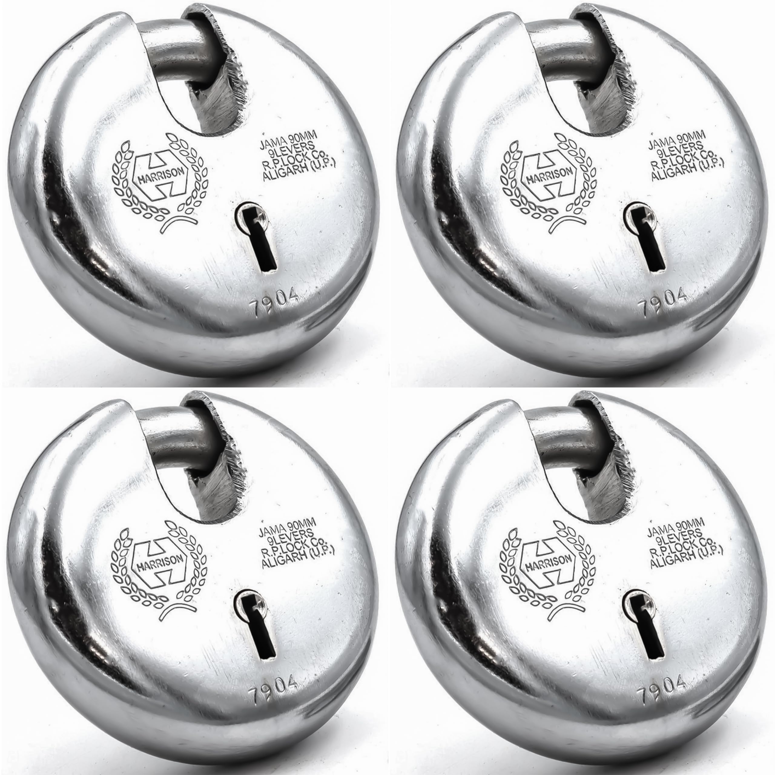 Harrison Padlocks/Round Padlock 90mm 8 Lever with 3 Keys JAMA-0022 Pack of 4/ Mild Steel Material/Bright Chrome Plated Finish/Door Lock, Shutter Lock, Godown Lock, gate Lock (B0CVDZHBKR) Amazon Price History, Amazon Price Tracker