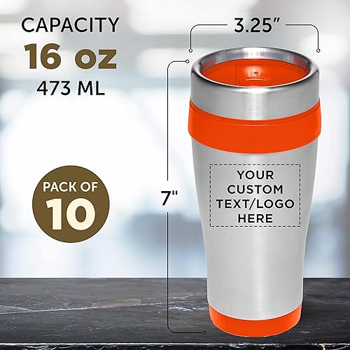 Miniatura 129 de Tazas de viaje de acero inoxidable con aislamiento personalizado, 16 onzas, juego de 100, paquete personalizado a granel, perfectas para café