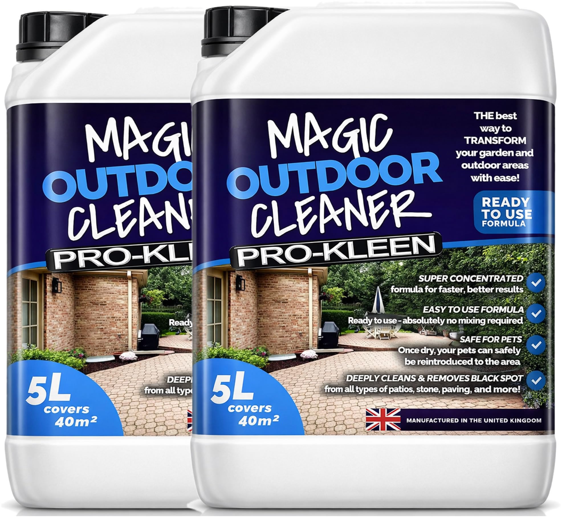 Pro-Kleen Magic Outdoor Cleaner 2 x 5L - Black Spot Remover Spray and Leave Cleaner - Removes Stains, Marks & Lichen - For Patios, Driveways, Indian Sandstone, Block Paving and more - Easy to Use