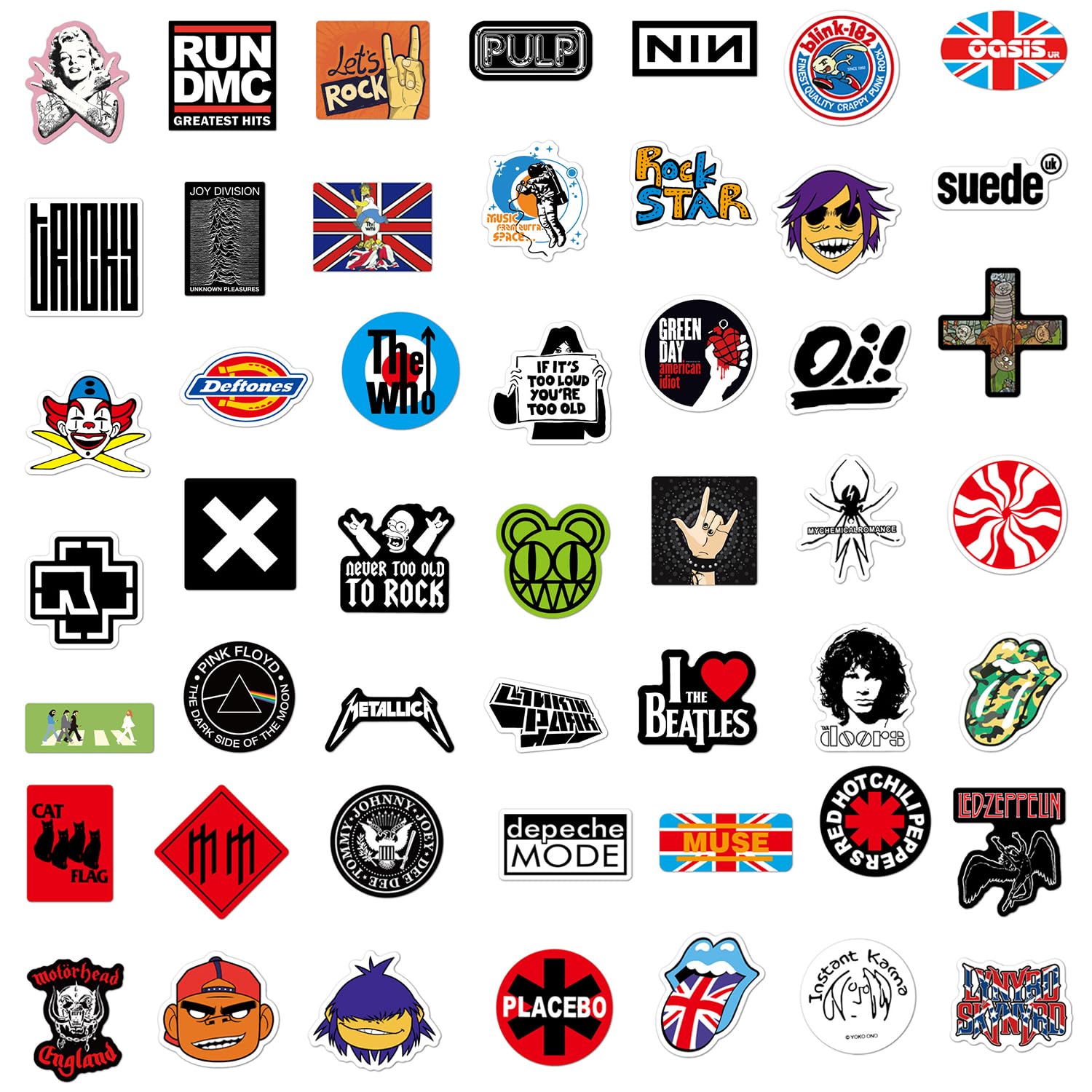 204 Pezzi Adesivi Stickers Band Vintage, Rock Band Classici, Punk Cool Vinile Impermeabili Sticker Bici, Pc Valigia per Laptop Chitarra Bagagli Auto Moto Skateboard