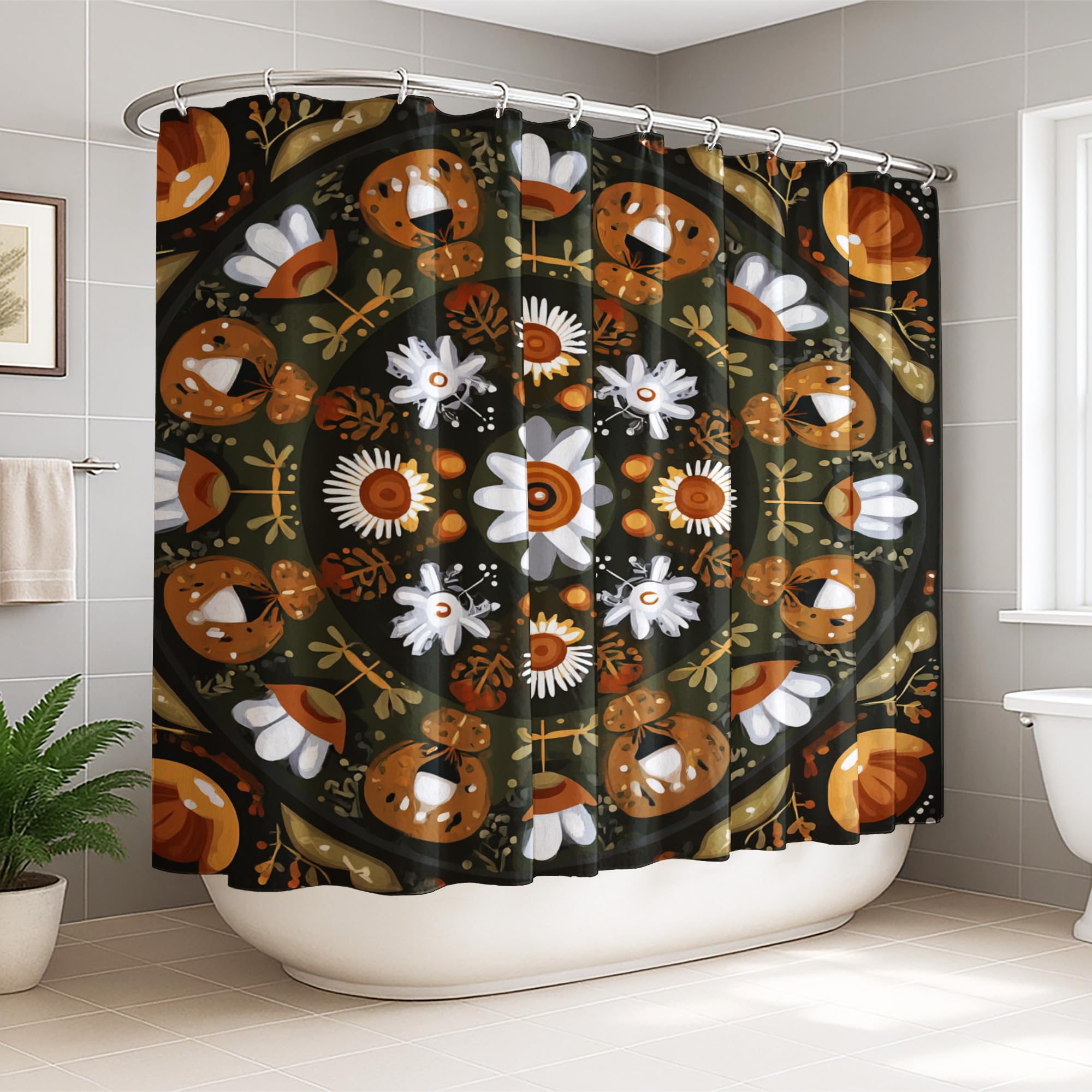 Rideau de douche bohème orange pour décoration de chambre d'amis et salle de bain