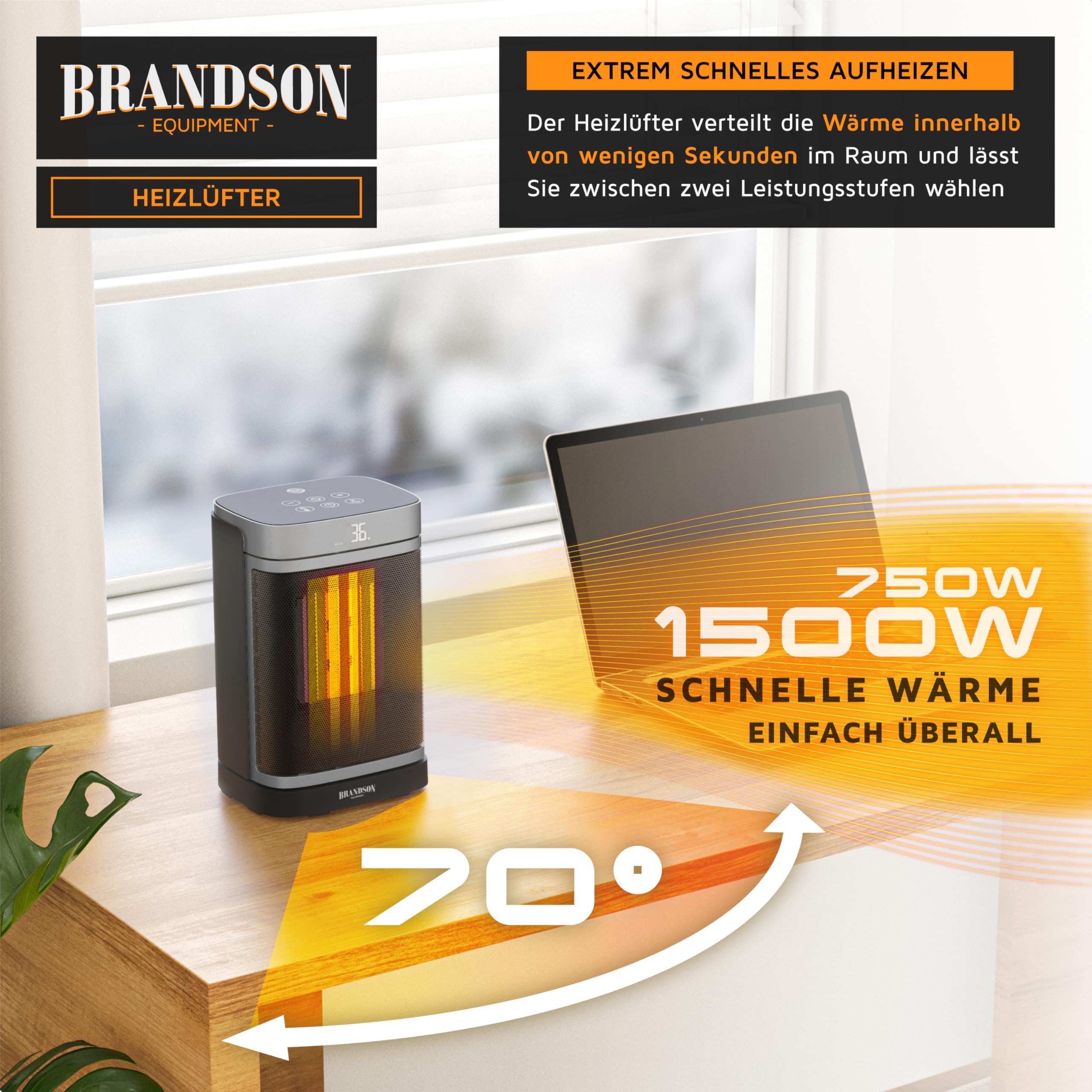 Brandson - Heizlüfter Wlan - Fernbedienung - Preisträger - ECO Modus energiesparend leise - WiFi Steuerung mit App - Oszillation - Kindersicherung - Timer - Bad Wohnzimmer Büro Kinderzimmer